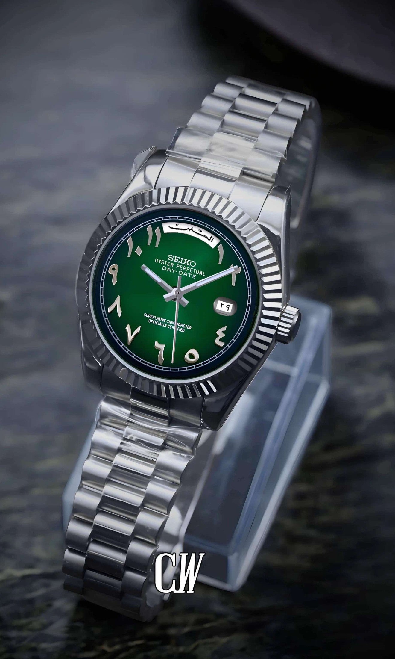 Seikojust mod daydate dark green arabic automatic watch - Circa Watch Labs seiko mod