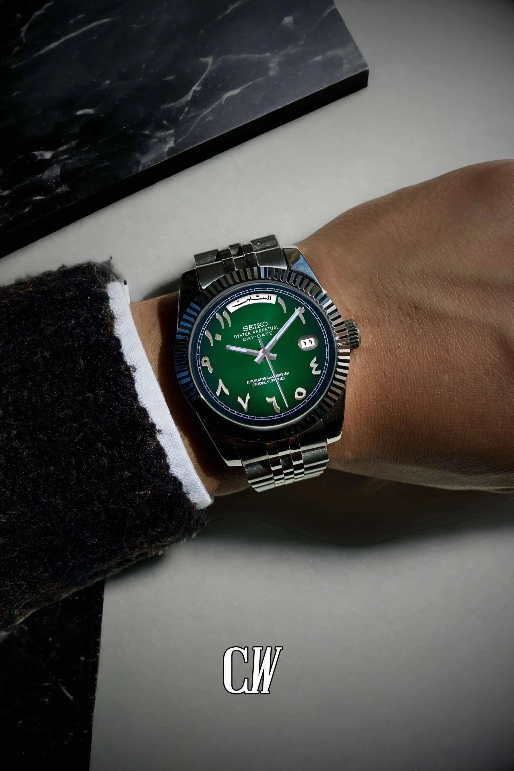 Seikojust mod daydate dark green arabic automatic watch