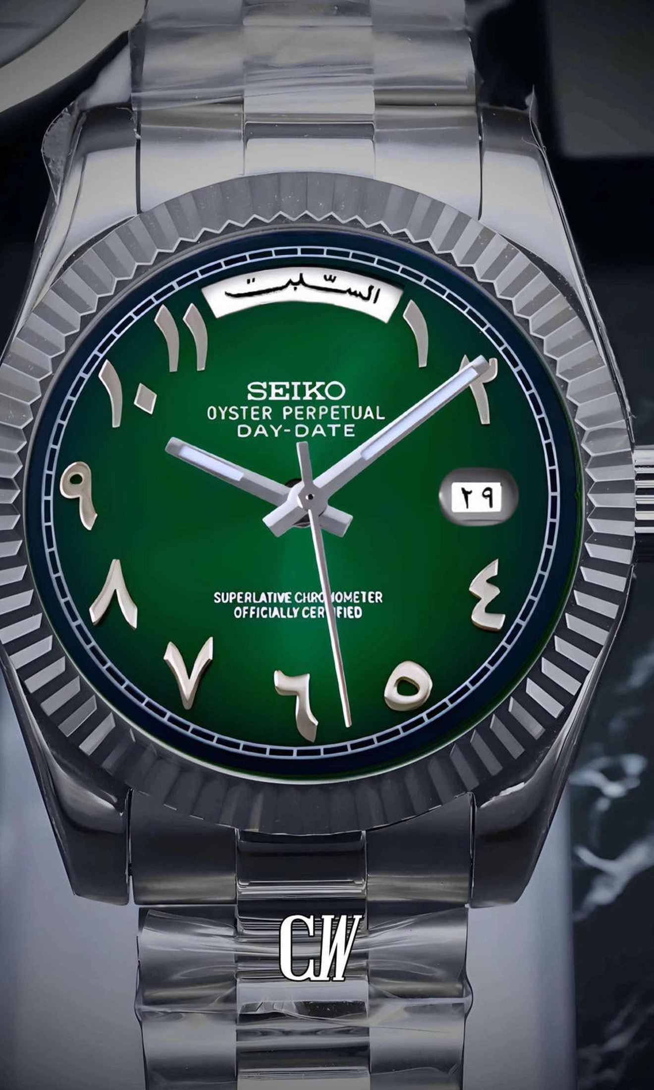 Seikojust mod daydate dark green arabic automatic watch - Circa Watch Labs seiko mod