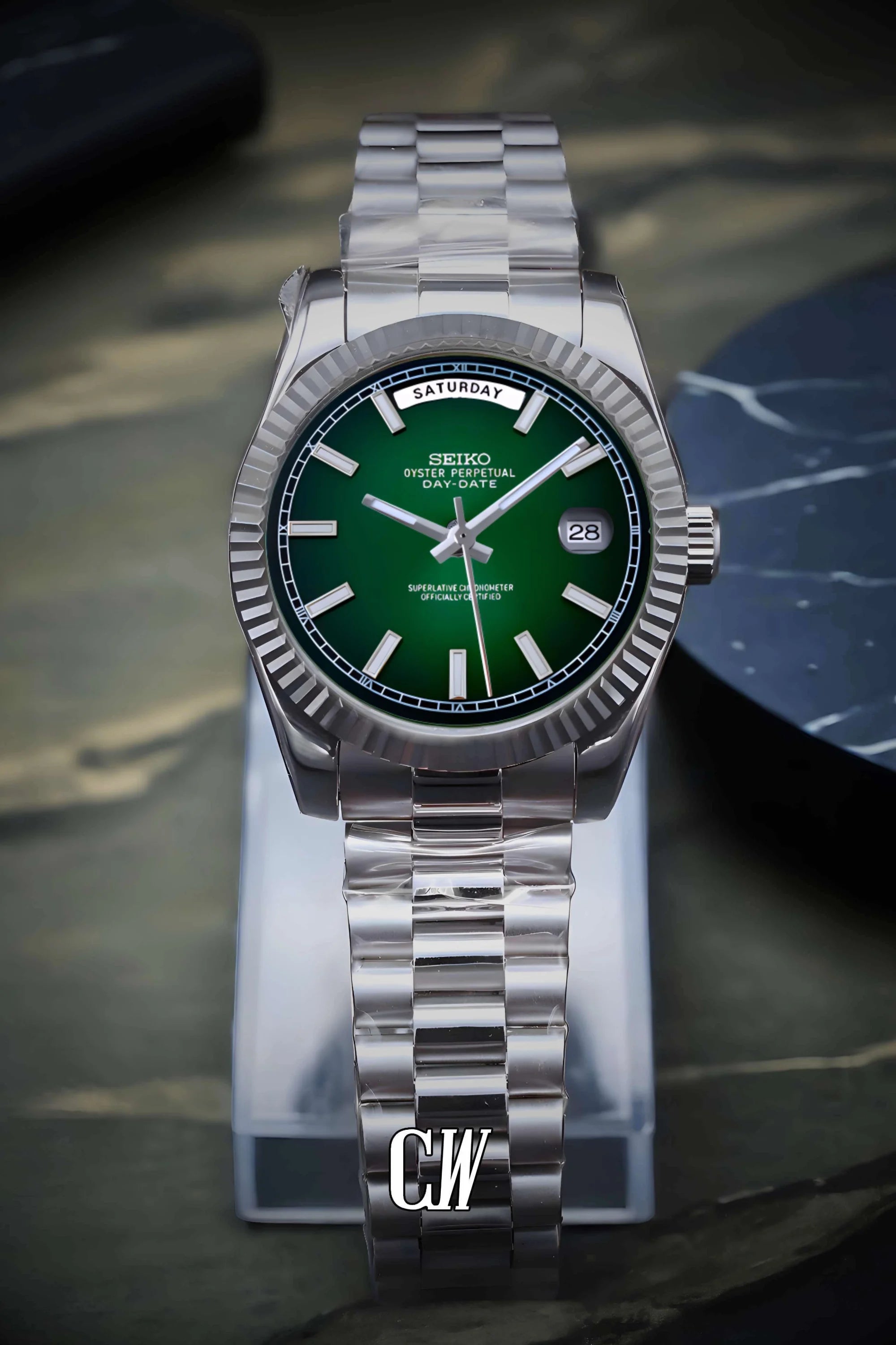 Seikojust mod daydate dark green automatic watch - Circa Watch Labs