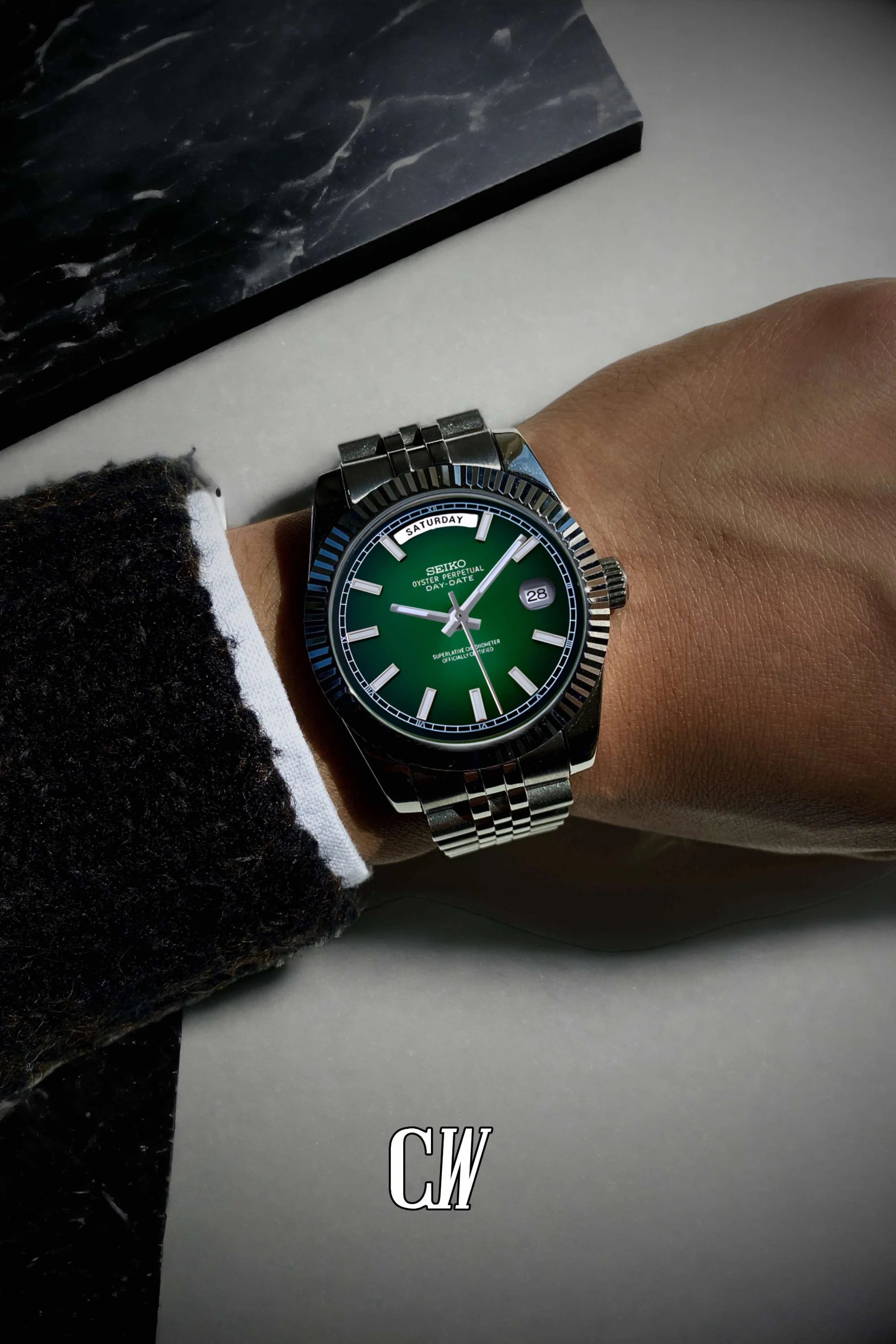 Seikojust mod daydate dark green automatic watch - Circa Watch Labs