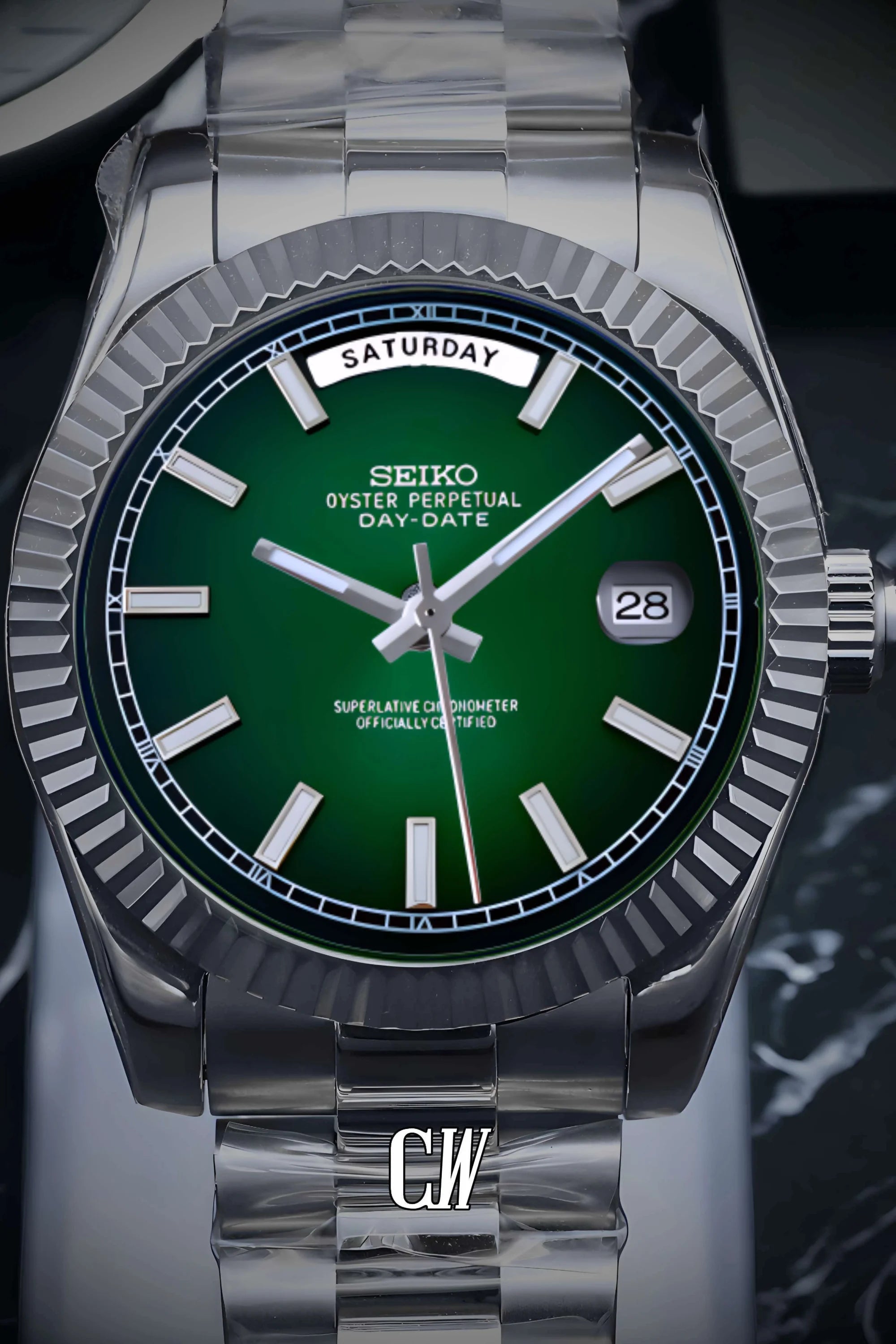 Seikojust mod daydate dark green automatic watch - Circa Watch Labs
