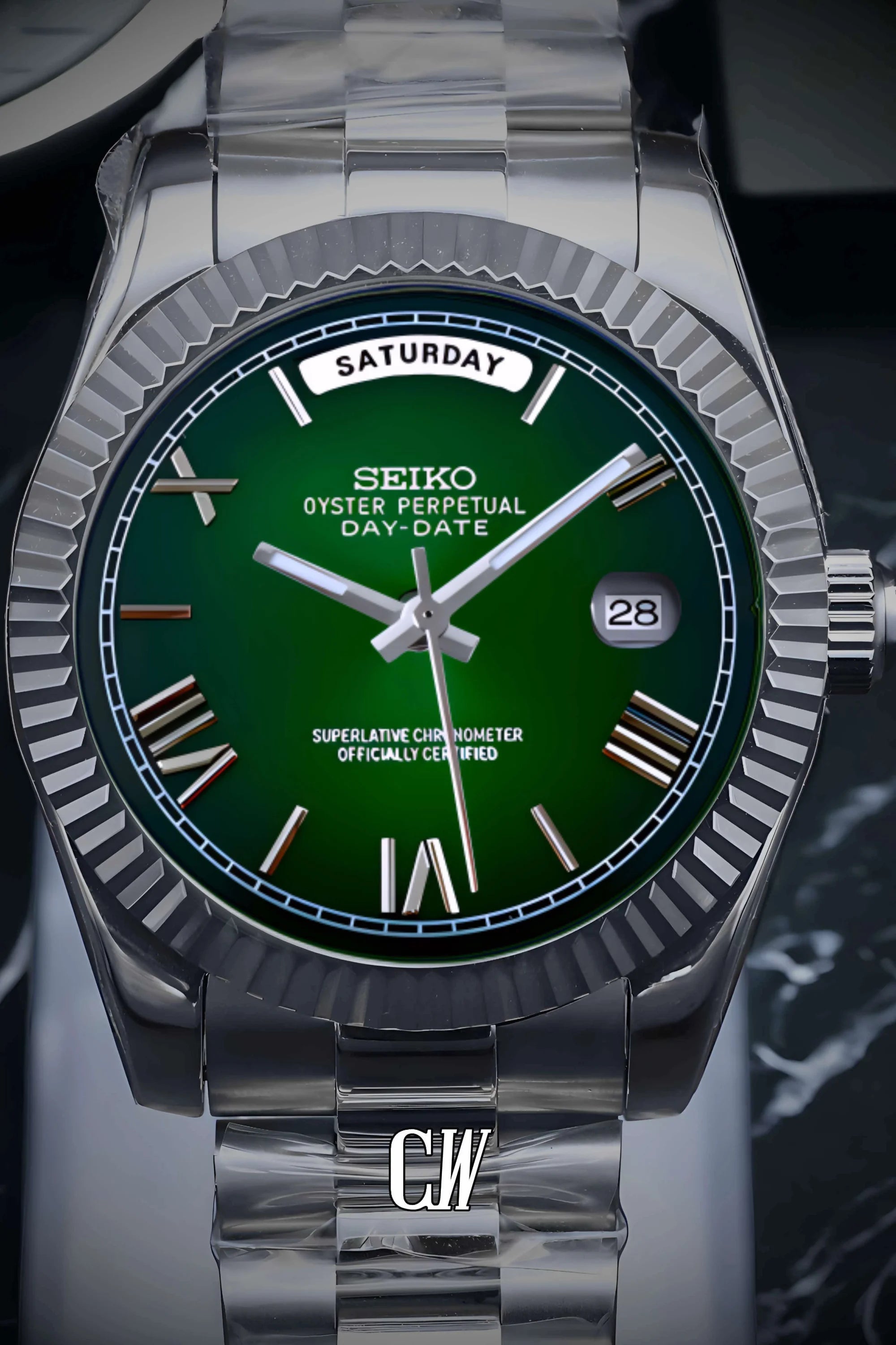Seikojust mod daydate dark green roman numeral automatic watch - Circa Watch Labs