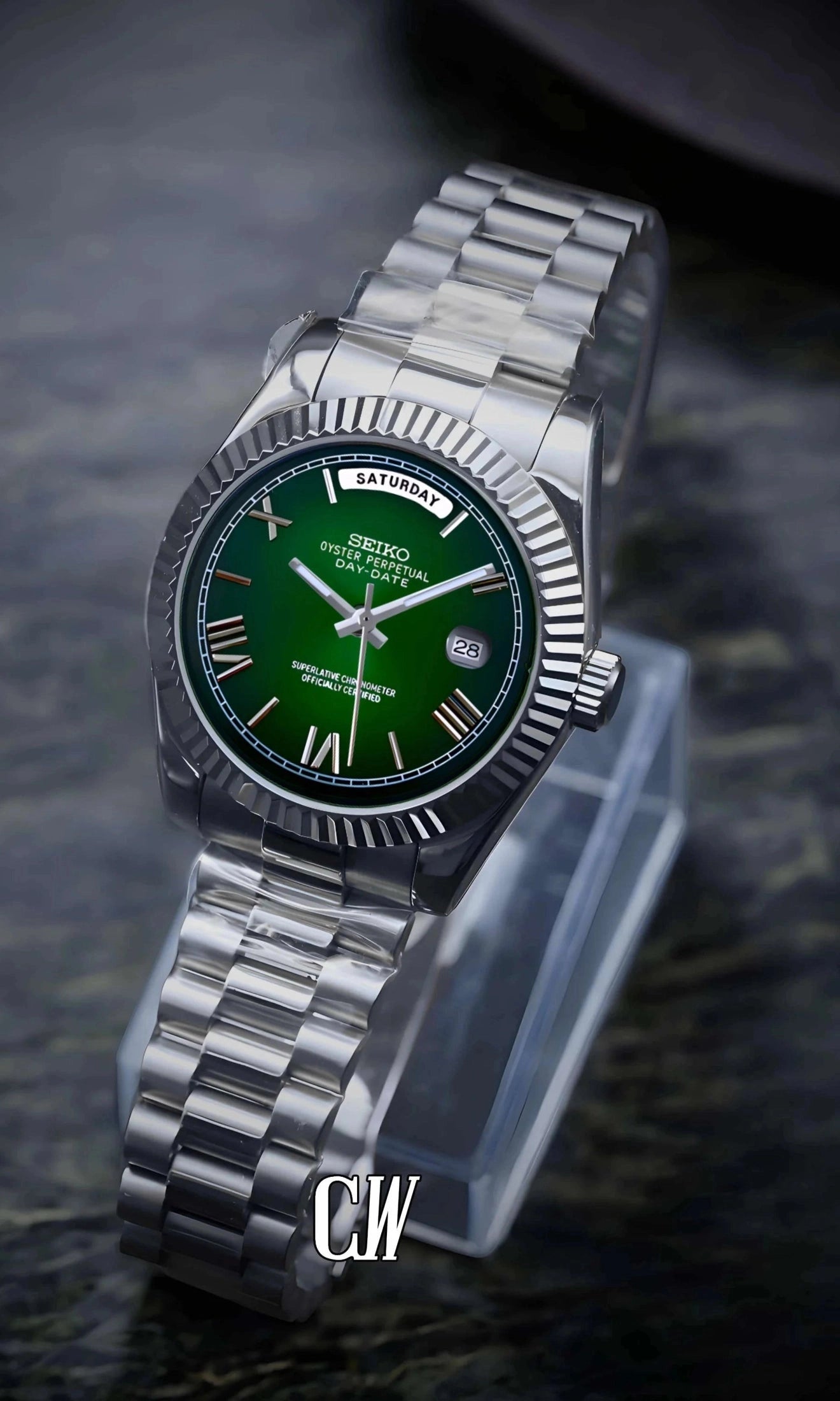 Seikojust mod daydate dark green roman numeral automatic watch - Circa Watch Labs