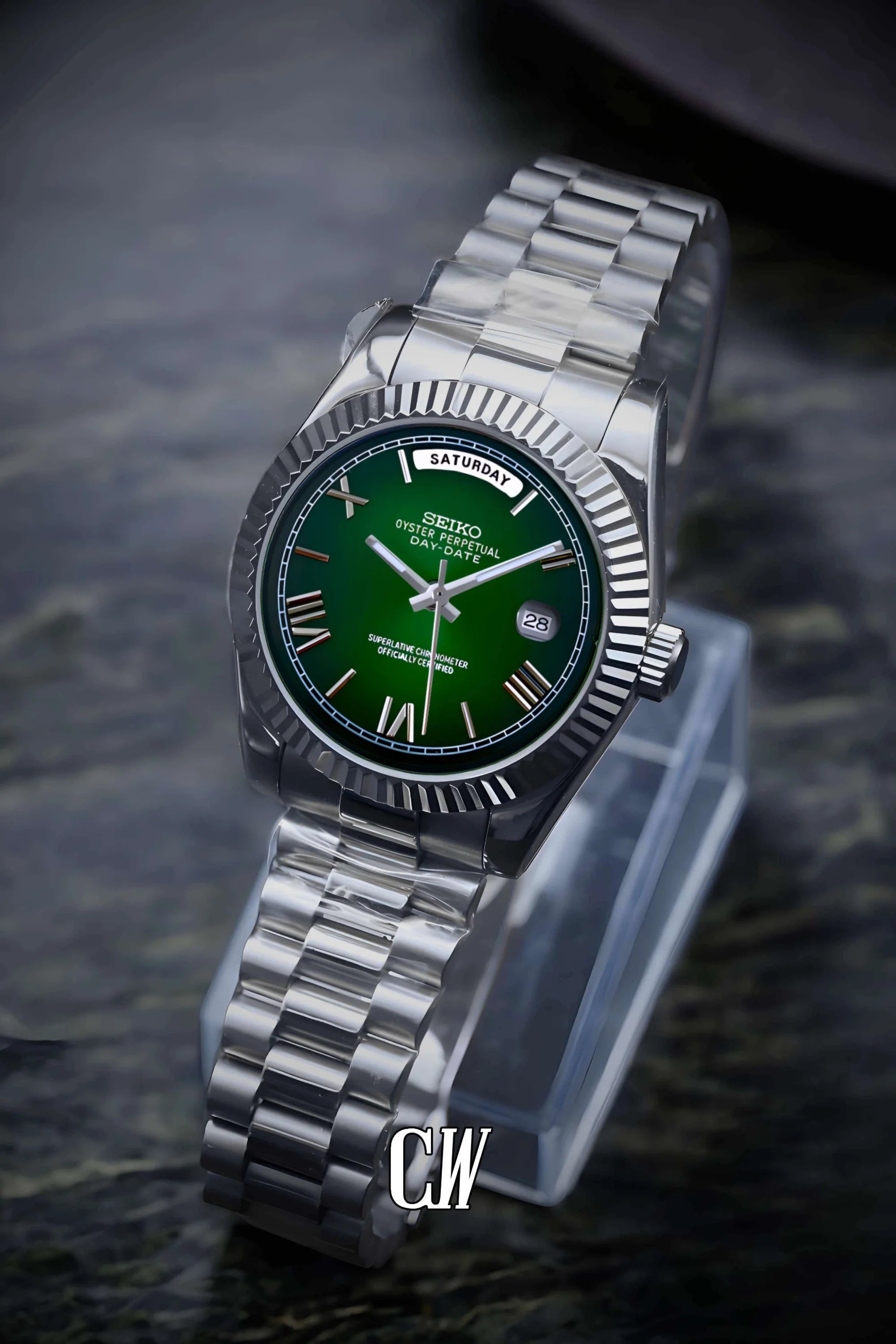 Seikojust mod daydate dark green roman numeral automatic watch - Circa Watch Labs