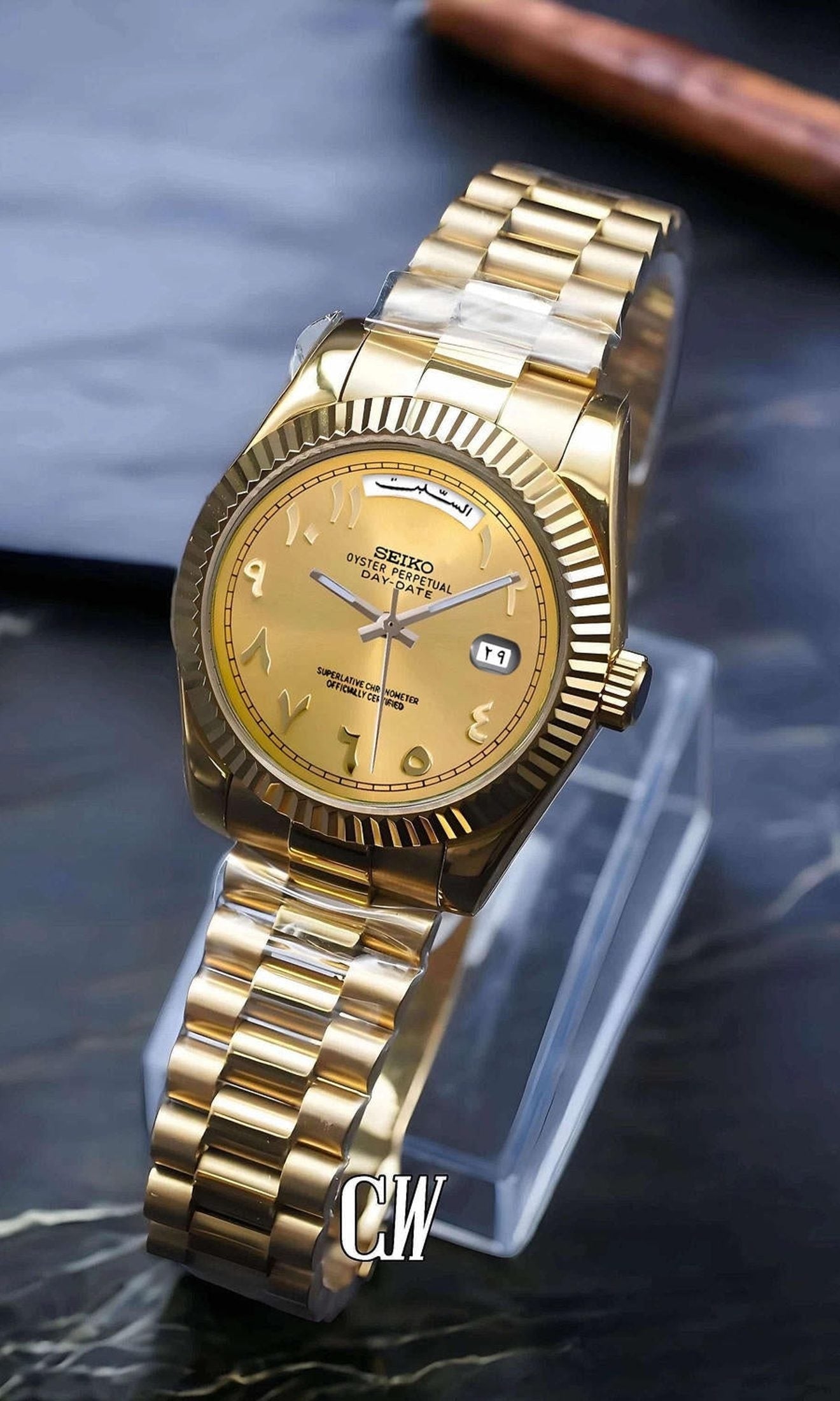 Seikojust mod daydate gold arabic automatic watch - Circa Watch Labs