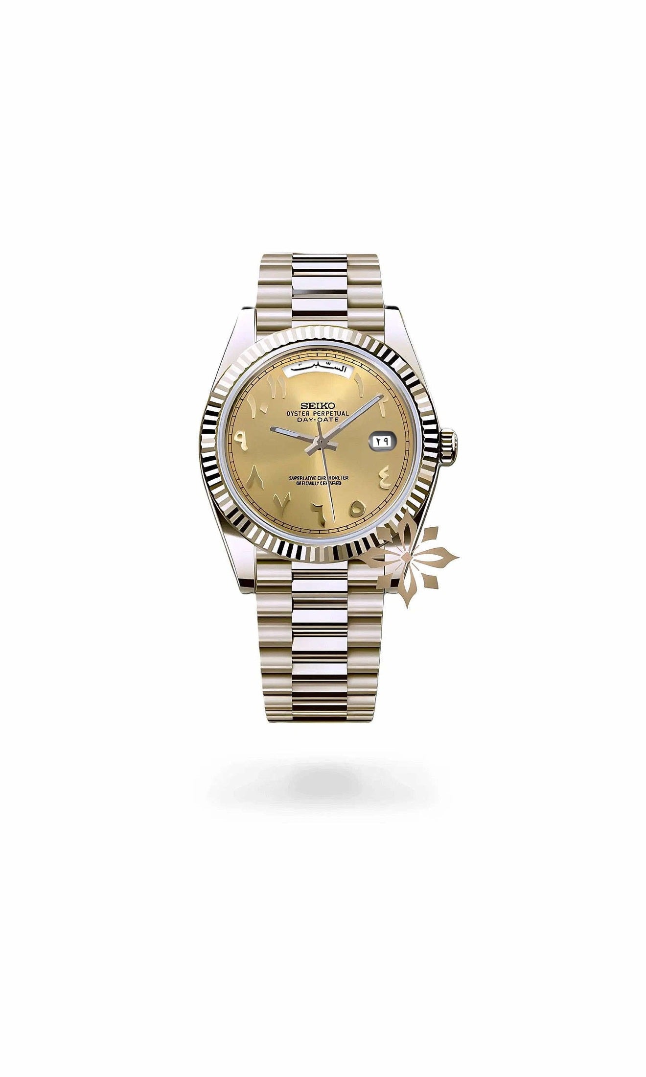 Seikojust mod daydate gold arabic automatic watch - Circa Watch Labs seiko mod