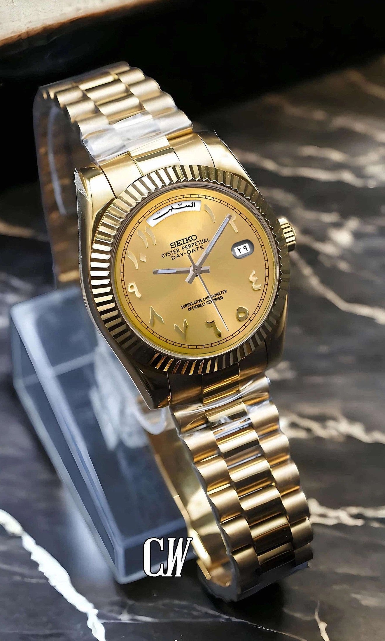 Seikojust mod daydate gold arabic automatic watch - Circa Watch Labs