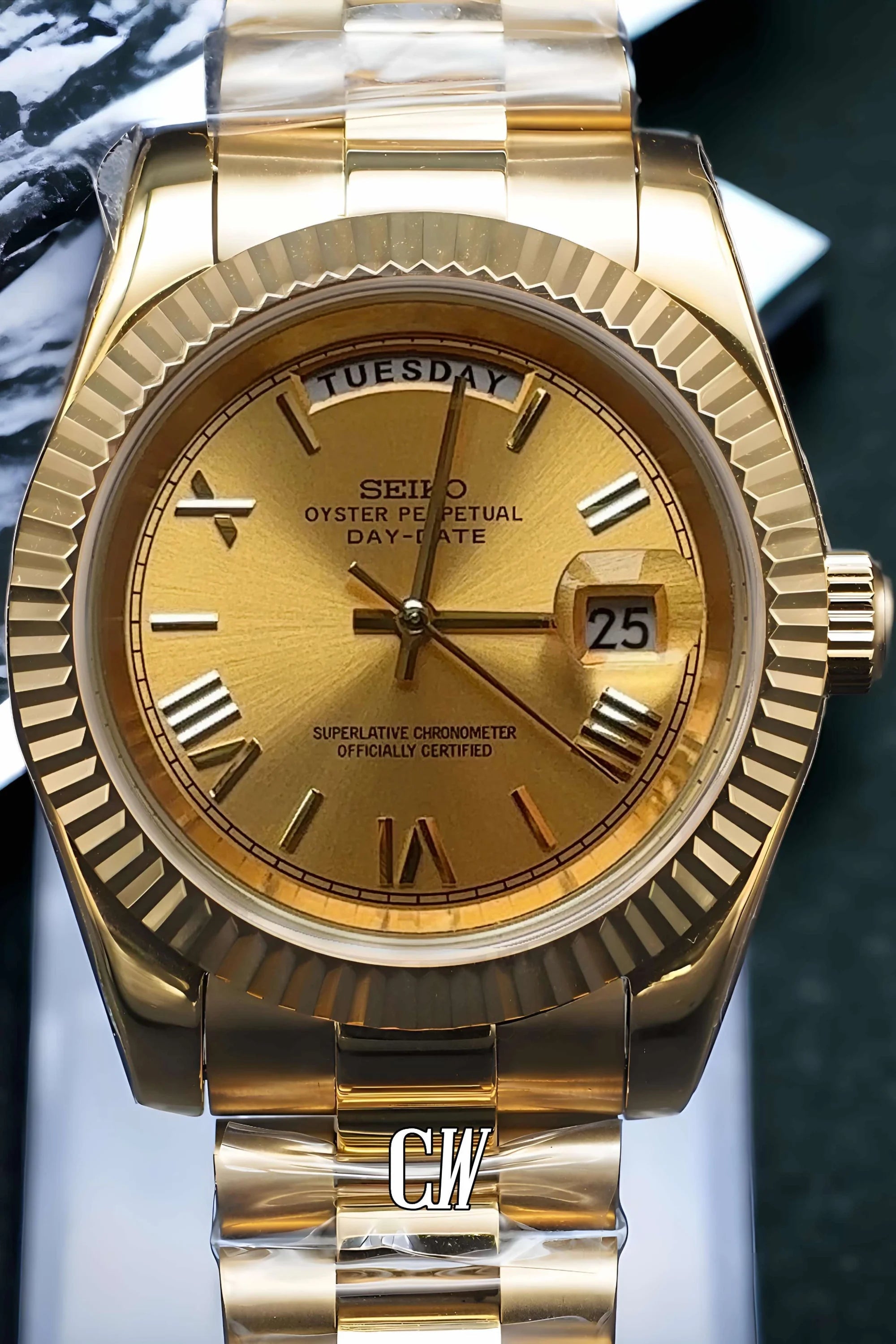 Seikojust mod daydate gold automatic watch - Circa Watch Labs seiko mod