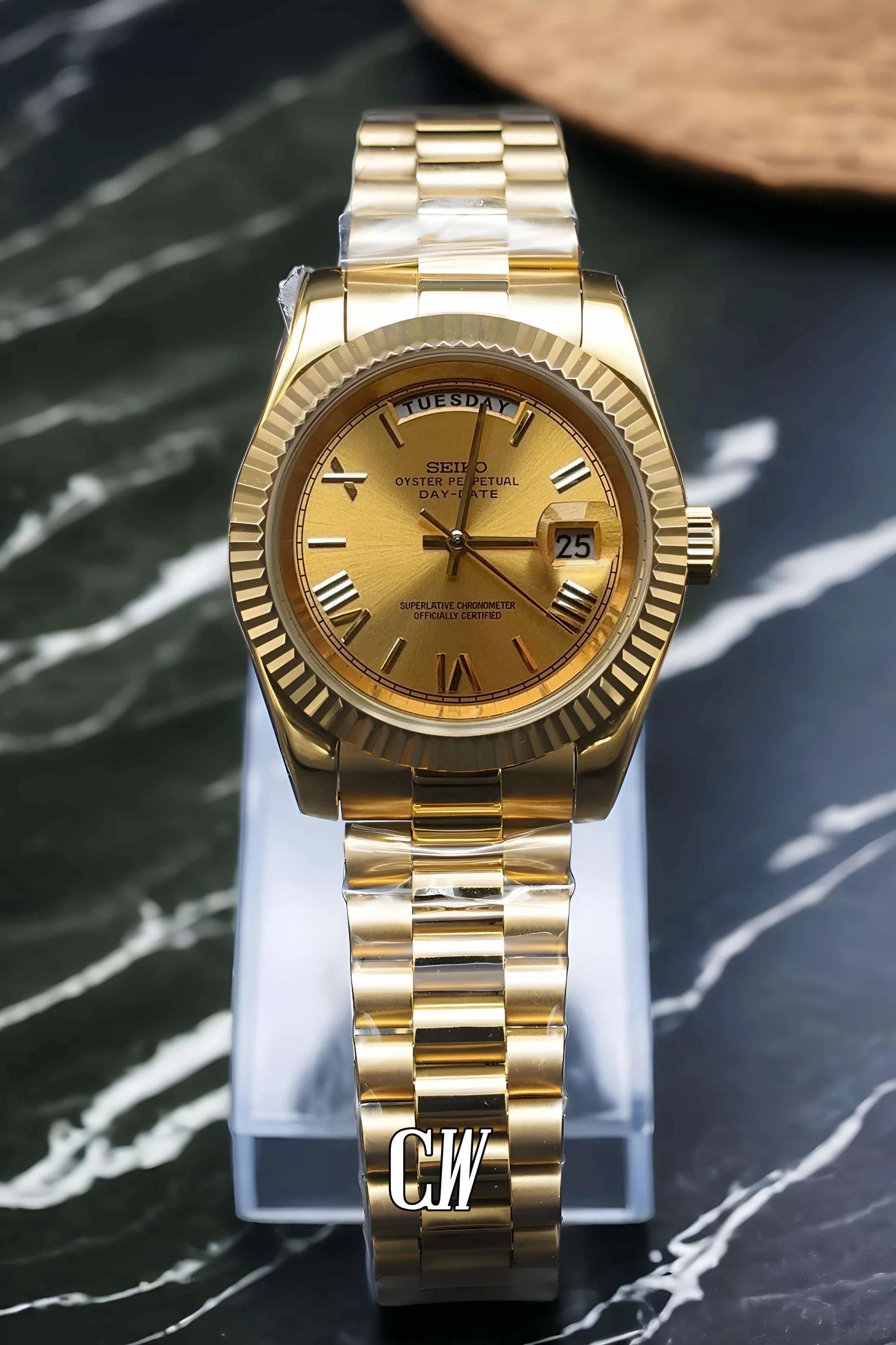 Seikojust mod daydate gold automatic watch - Circa Watch Labs seiko mod