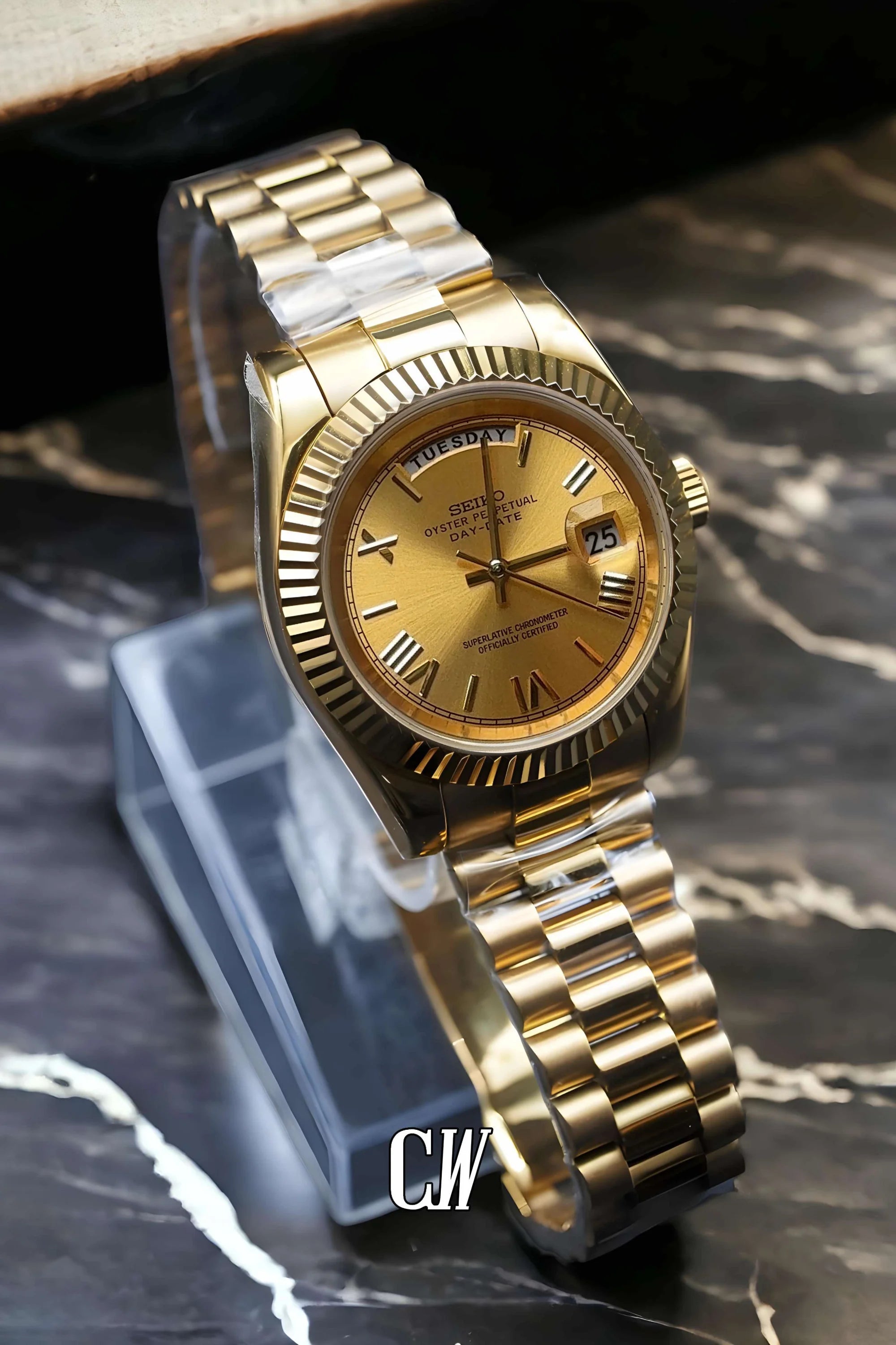 Seikojust mod daydate gold automatic watch - Circa Watch Labs seiko mod