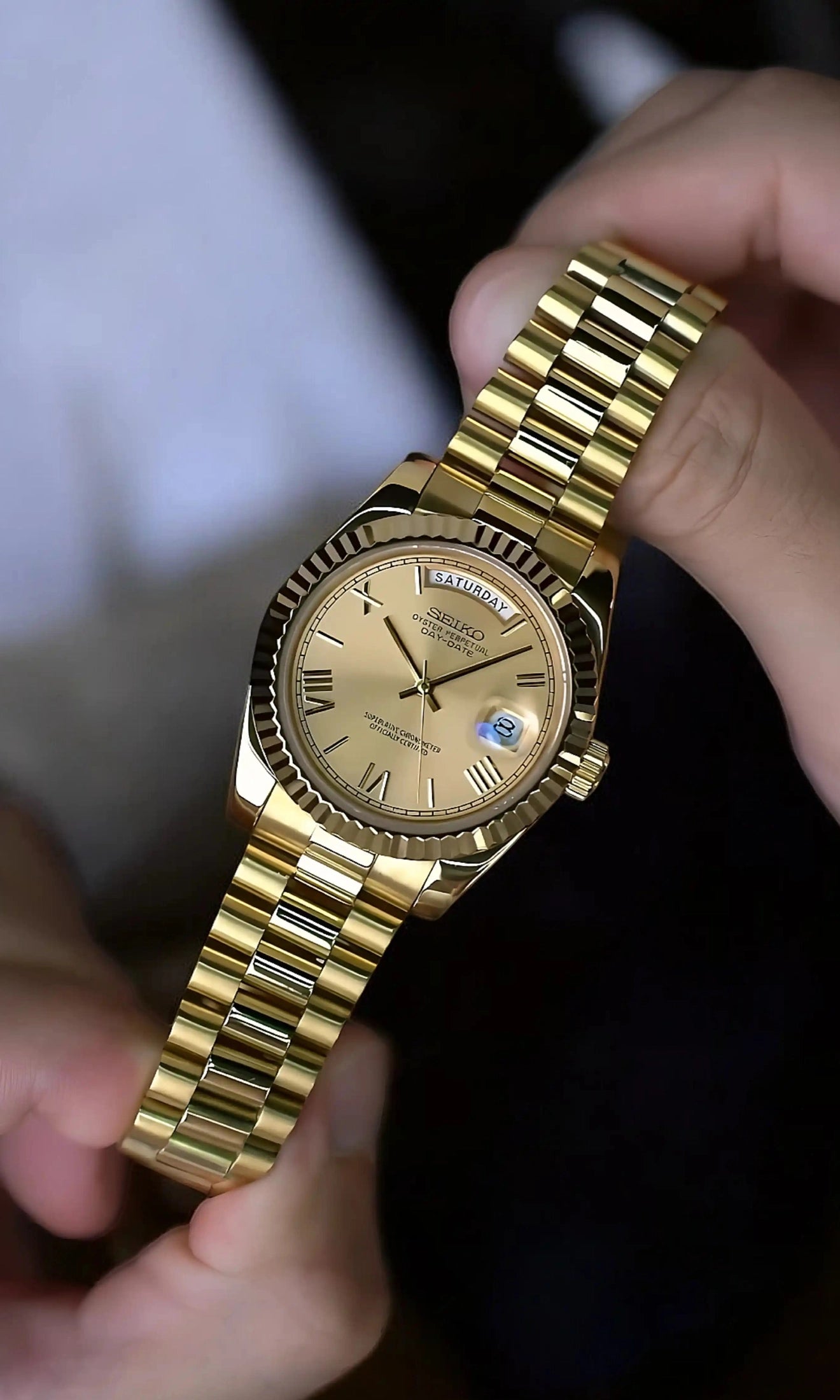 Seikojust mod daydate gold automatic watch - Circa Watch Labs seiko mod