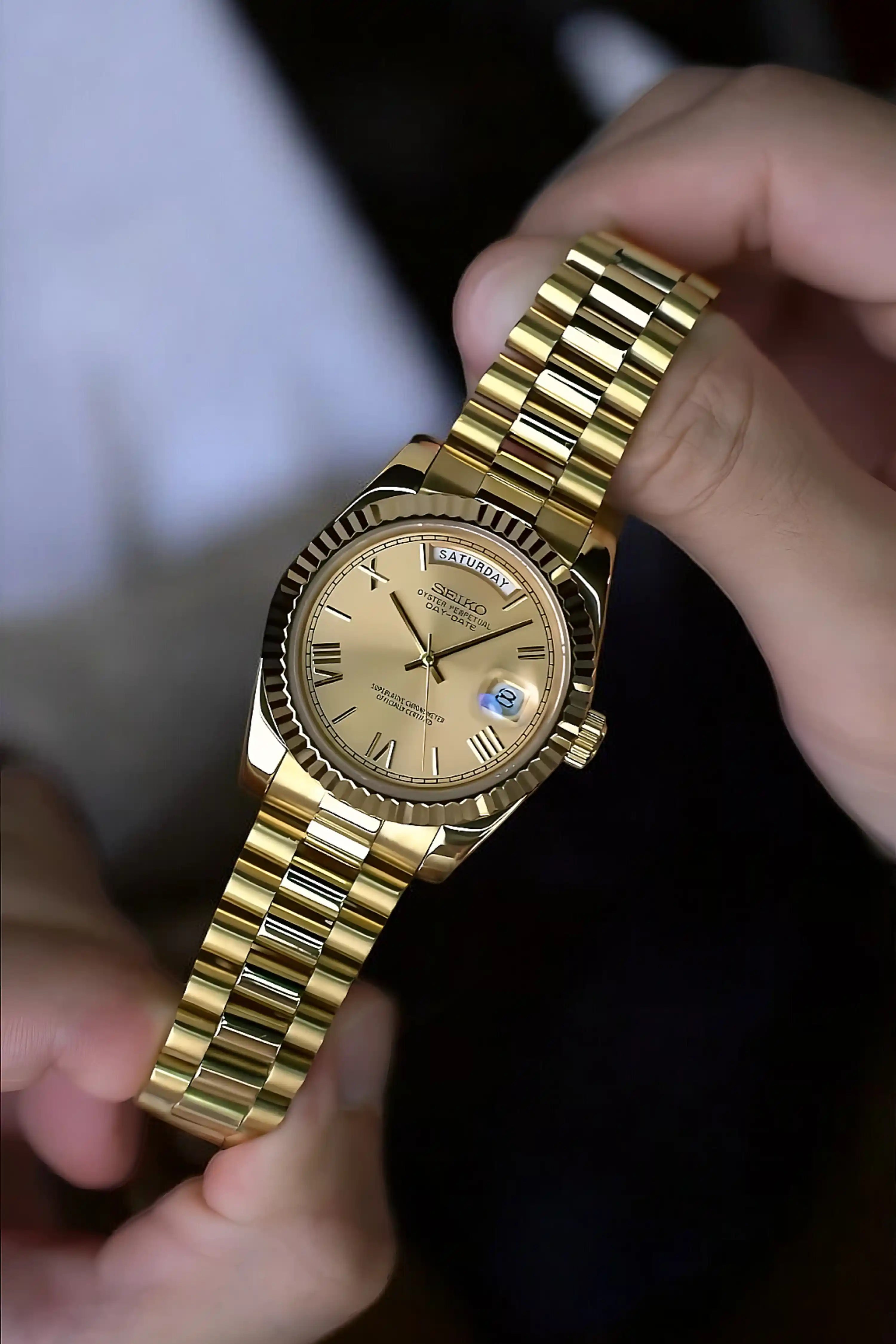 Seikojust mod daydate gold automatic watch - Circa Watch Labs seiko mod