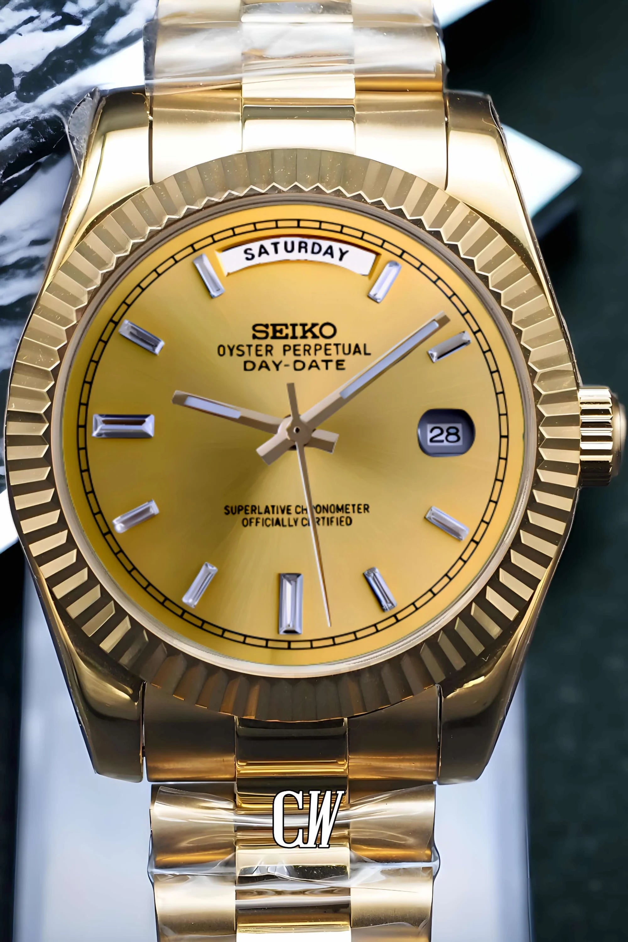 Seikojust mod daydate gold baguette automatic watch - Circa Watch Labs