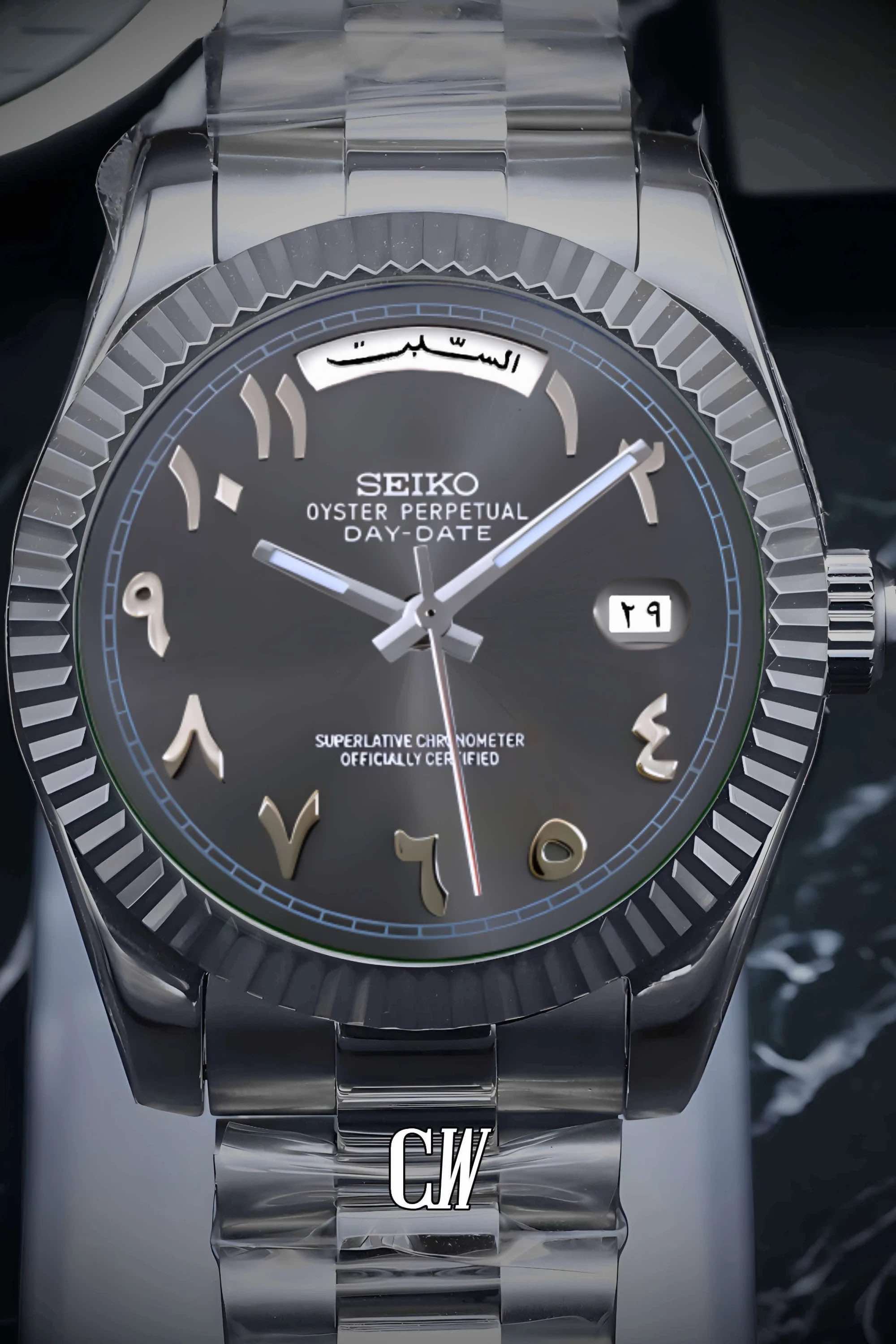Seikojust mod daydate grey arabic automatic watch - Circa Watch Labs