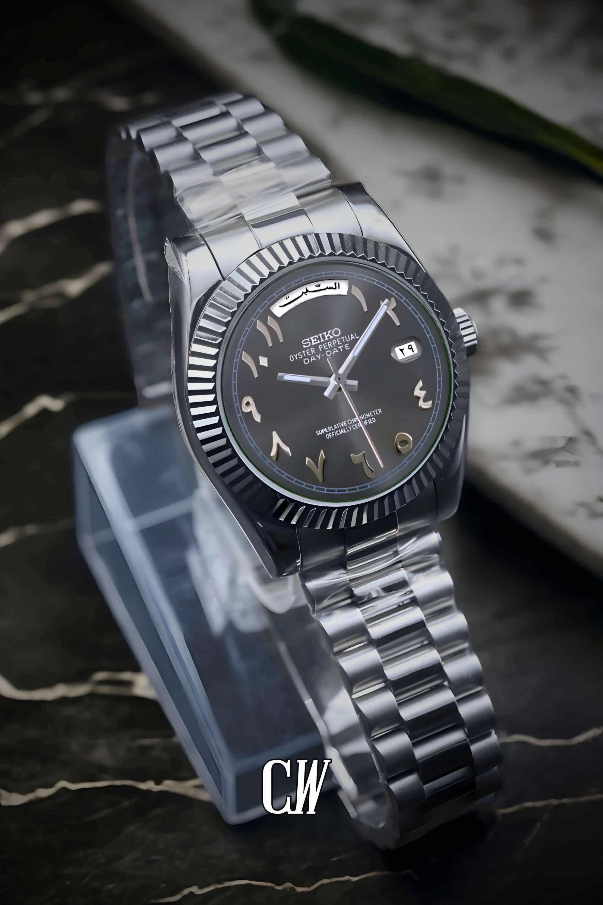 Seikojust mod daydate grey arabic automatic watch - Circa Watch Labs