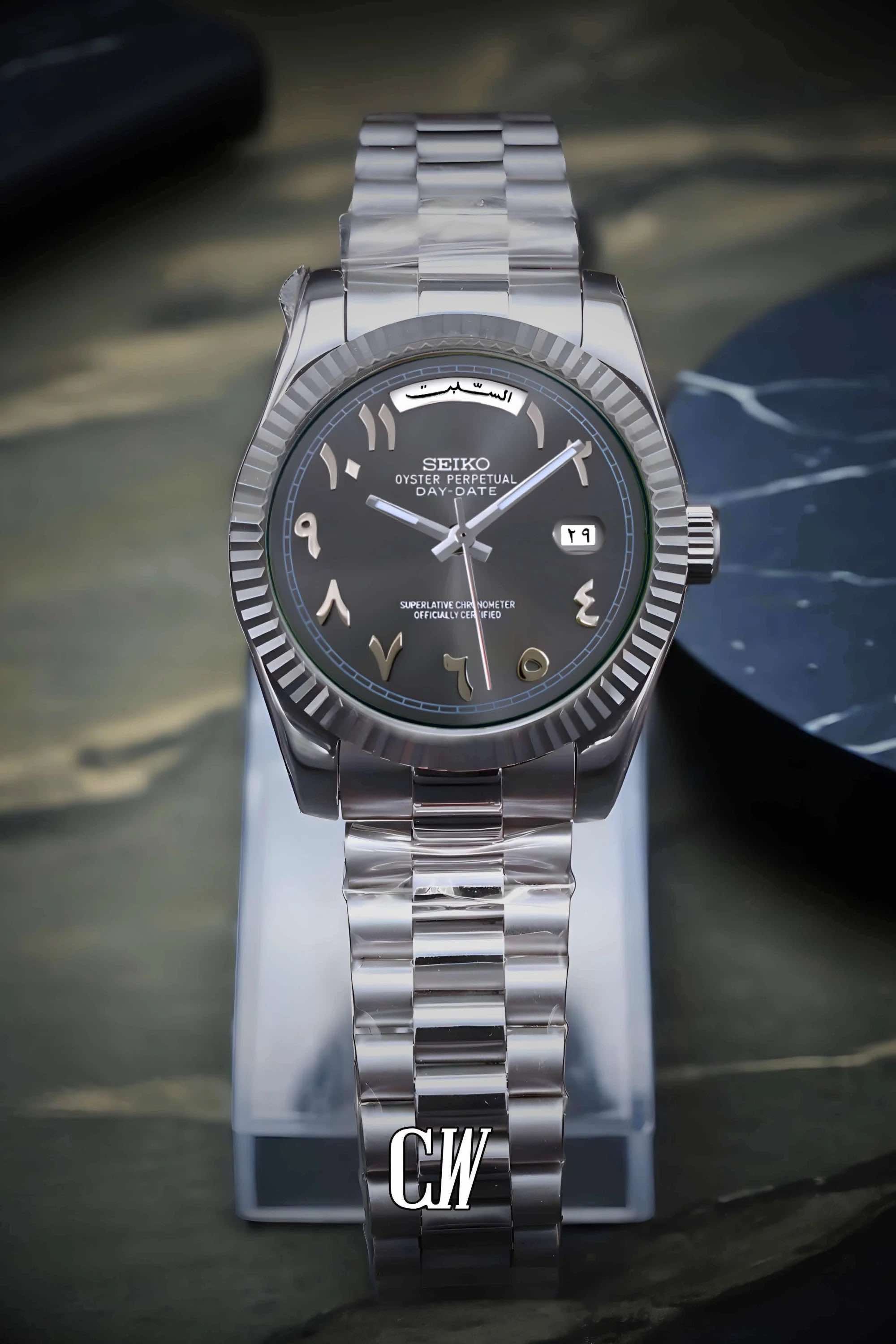 Seikojust mod daydate grey arabic automatic watch - Circa Watch Labs