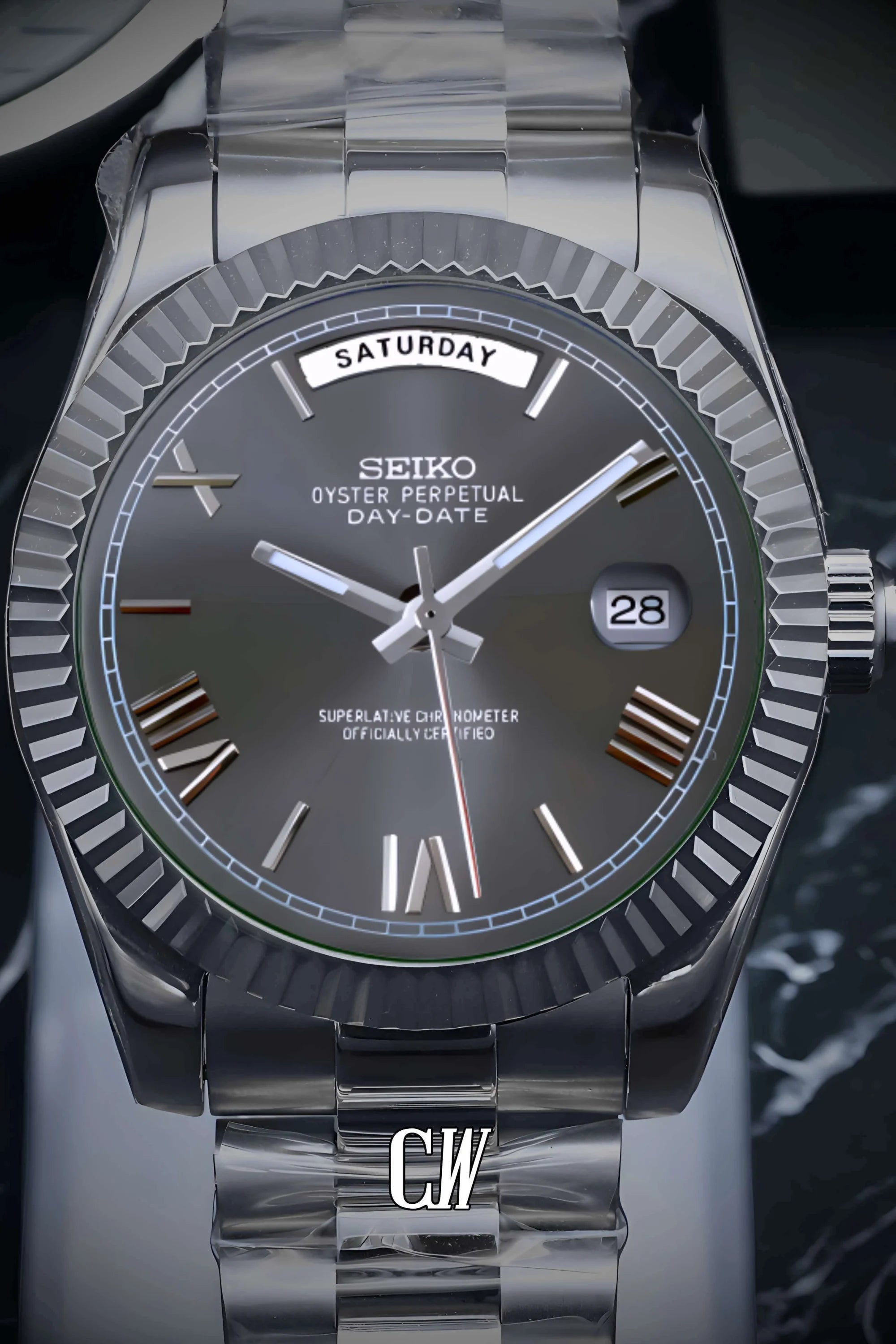 Seikojust mod daydate grey roman numeral automatic watch - Circa Watch Labs