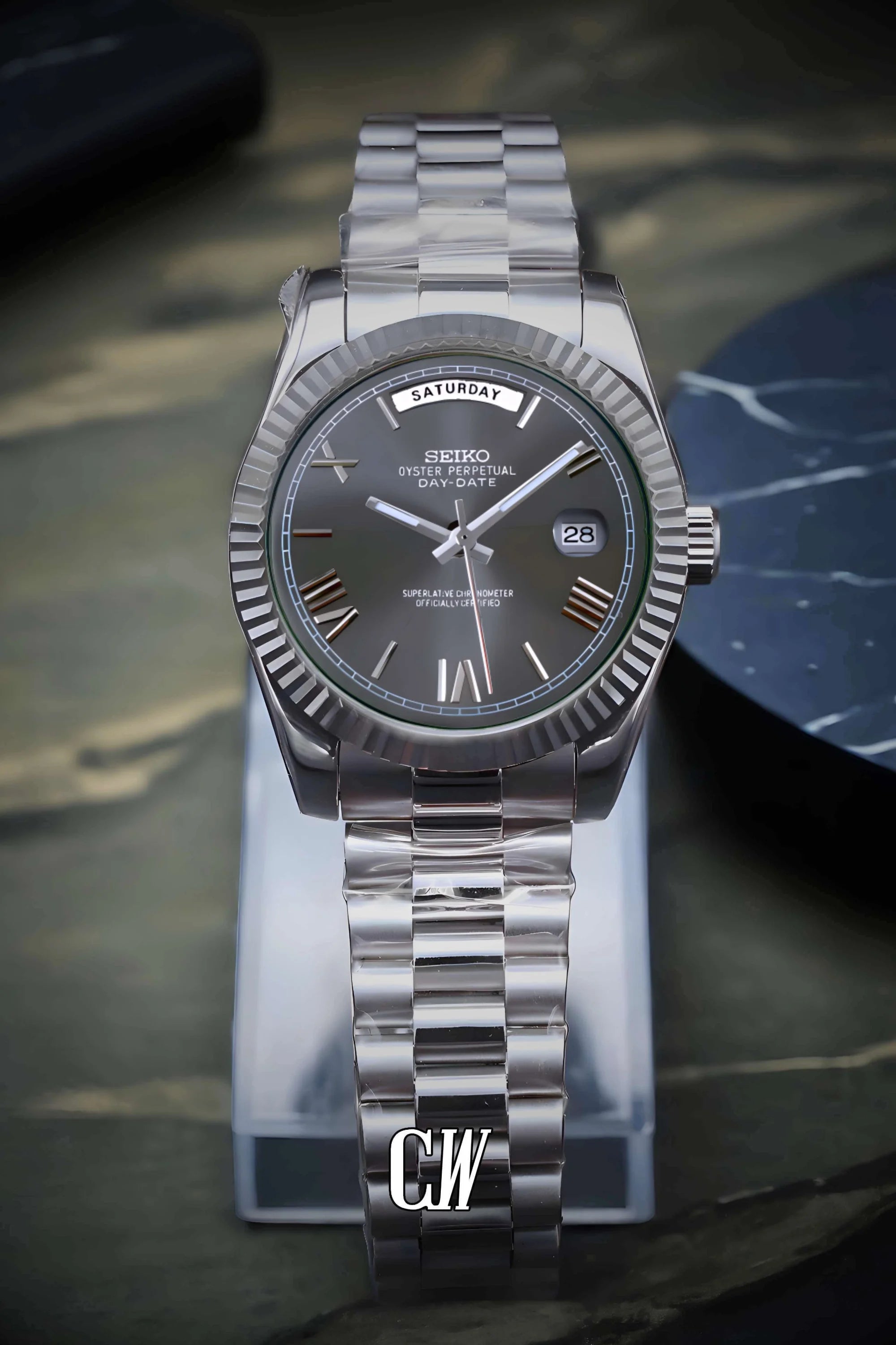 Seikojust mod daydate grey roman numeral automatic watch - Circa Watch Labs
