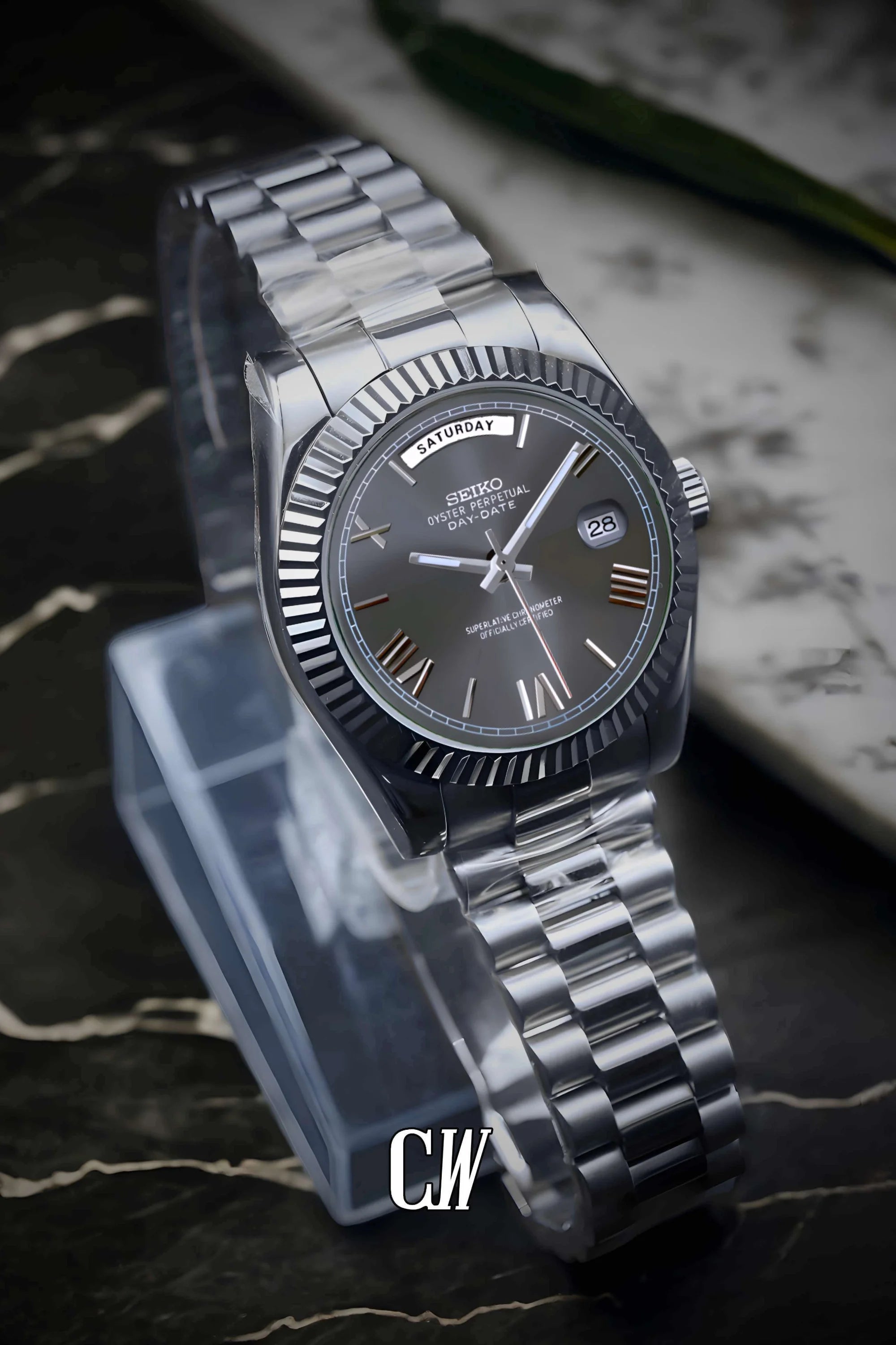 Seikojust mod daydate grey roman numeral automatic watch - Circa Watch Labs