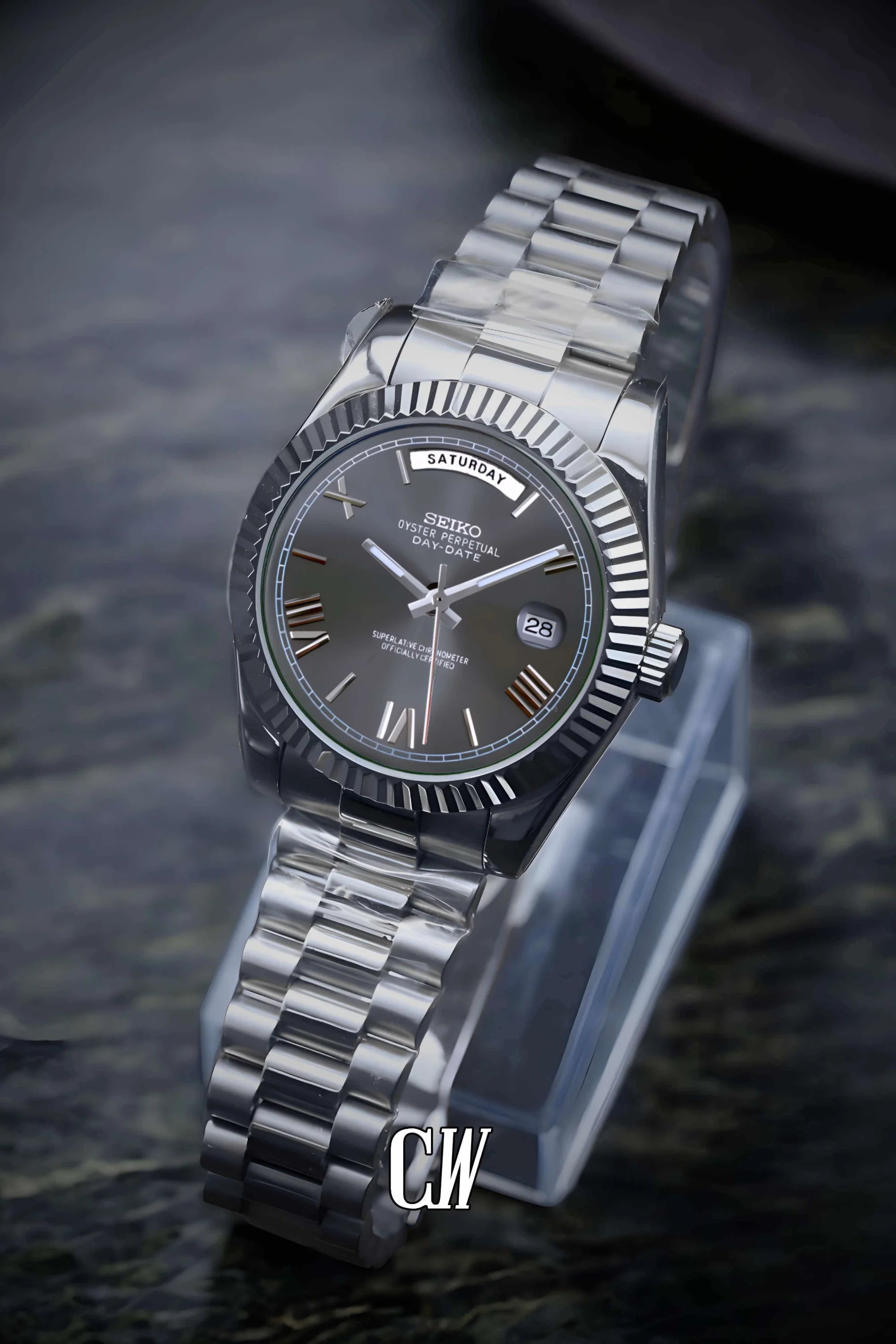 Seikojust mod daydate grey roman numeral automatic watch - Circa Watch Labs