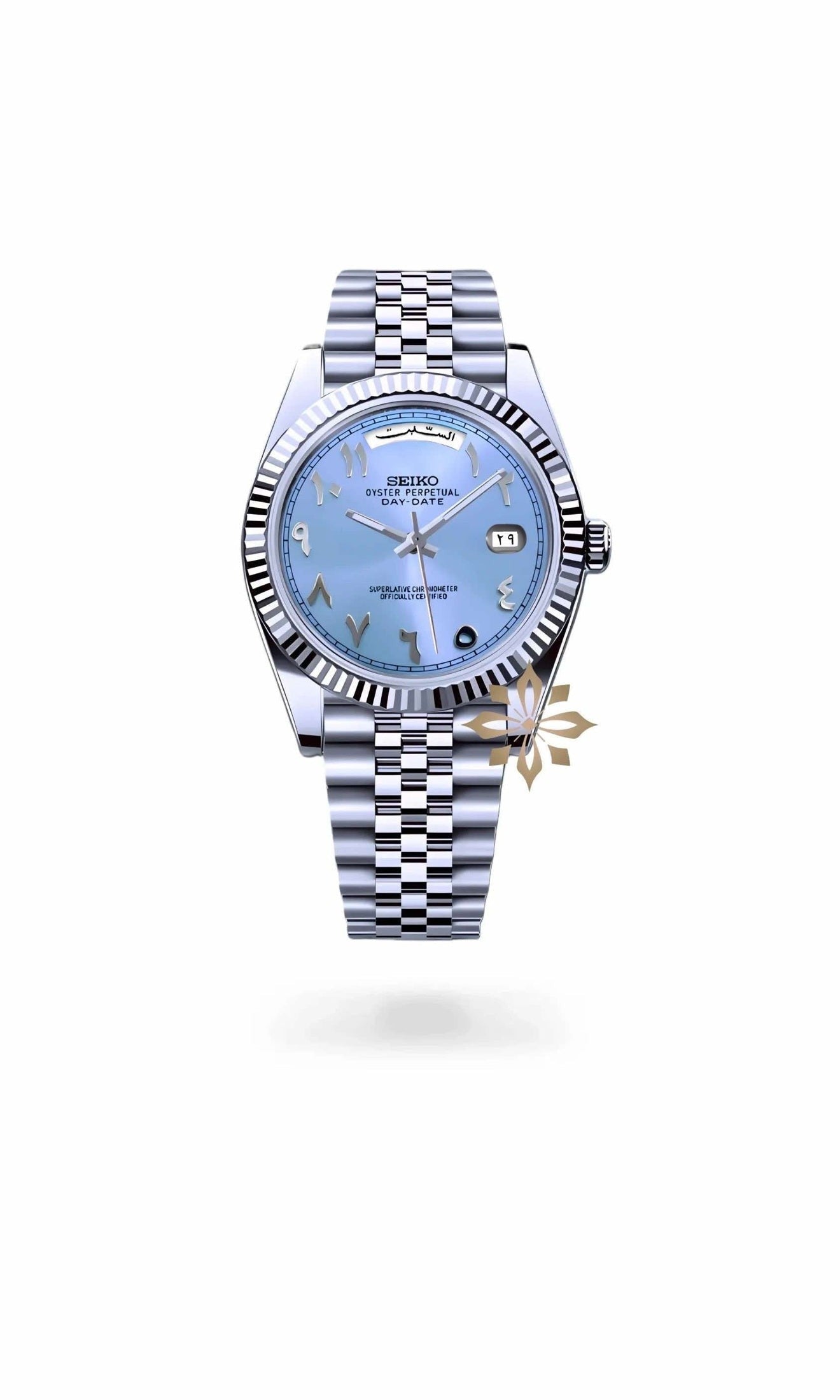 Seikojust mod daydate ice blue arabic automatic watch - Circa Watch Labs