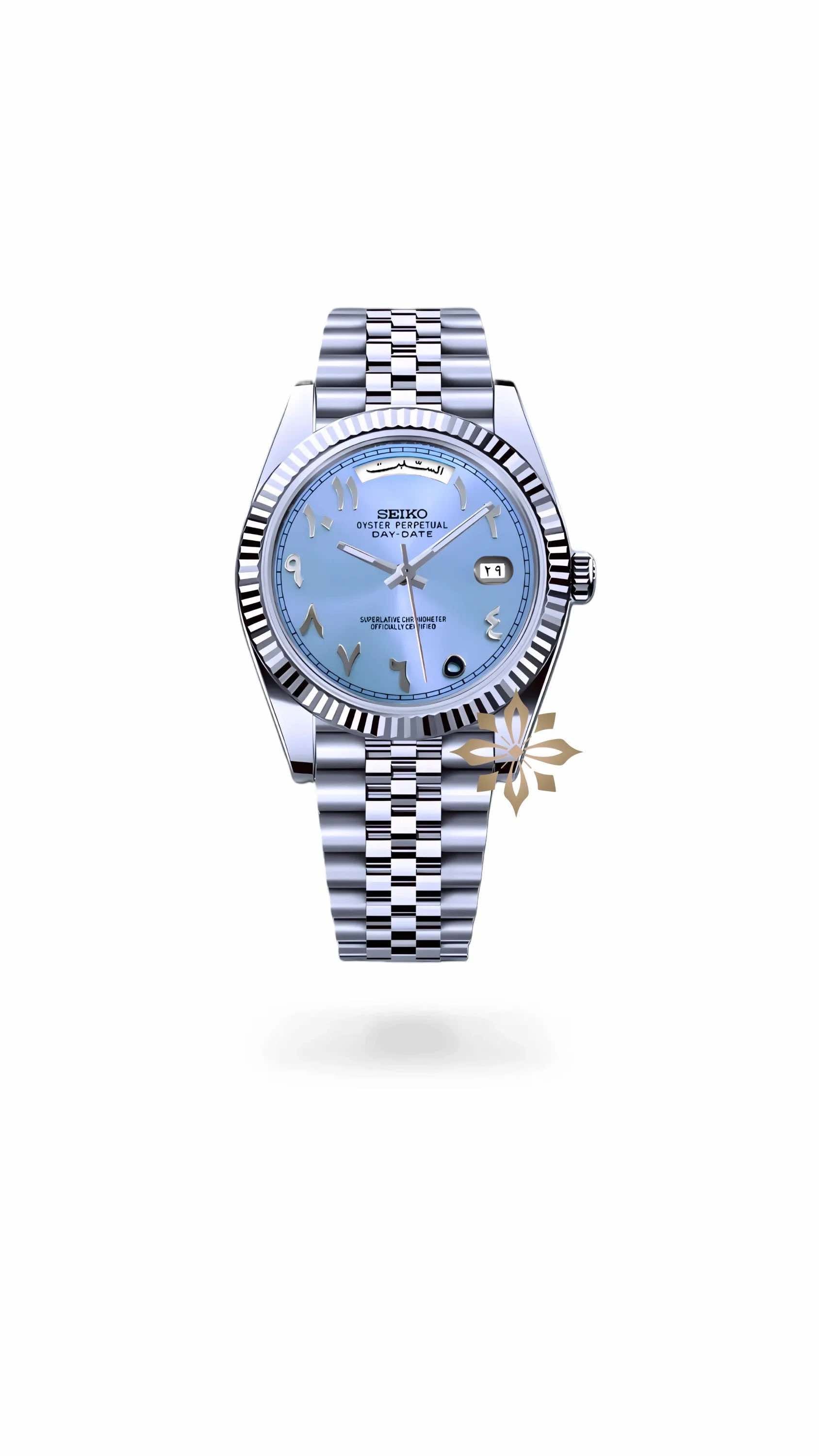 Seikojust mod daydate ice blue arabic automatic watch - Circa Watch Labs