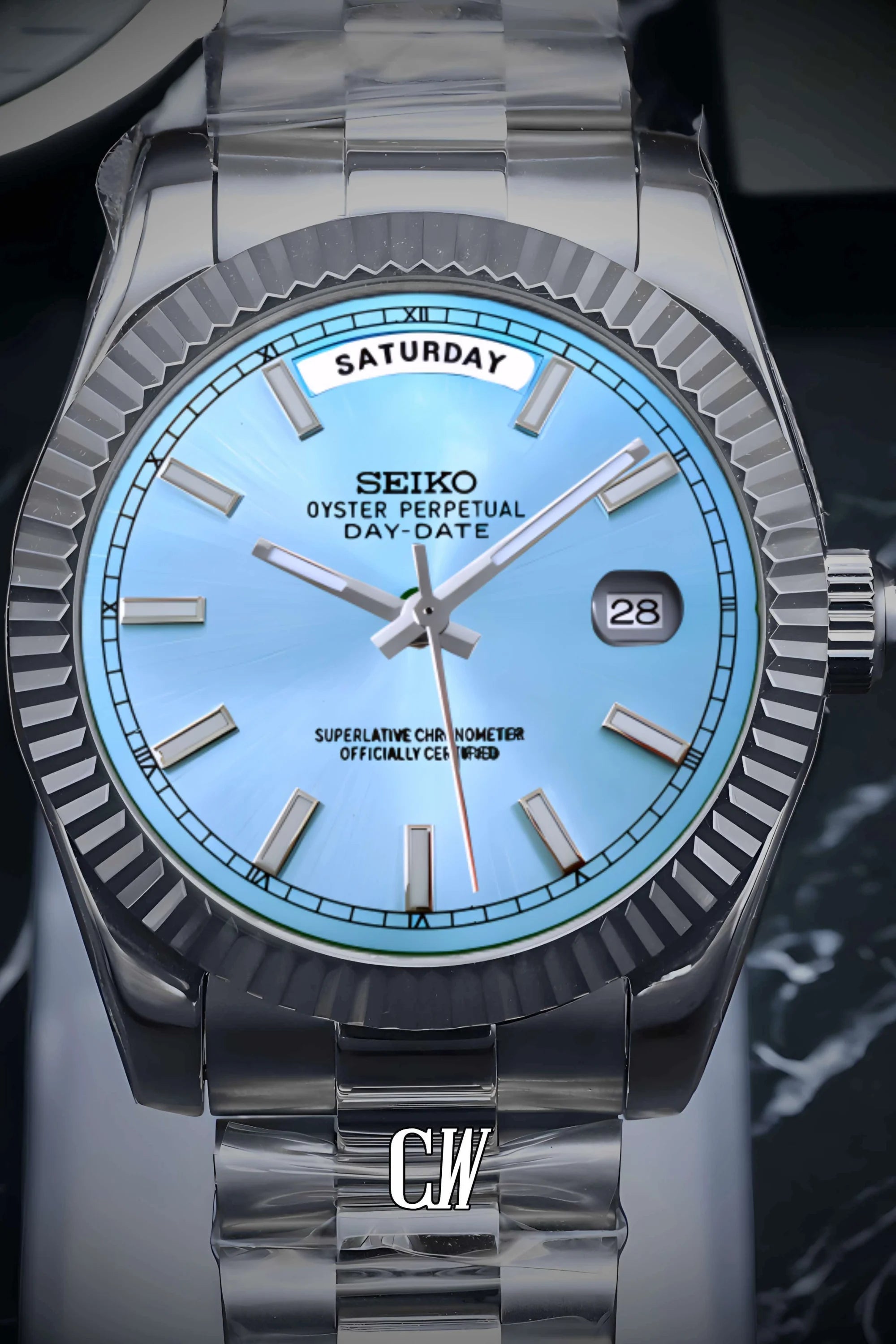 Seikojust mod daydate ice blue automatic watch - Circa Watch Labs seiko mod