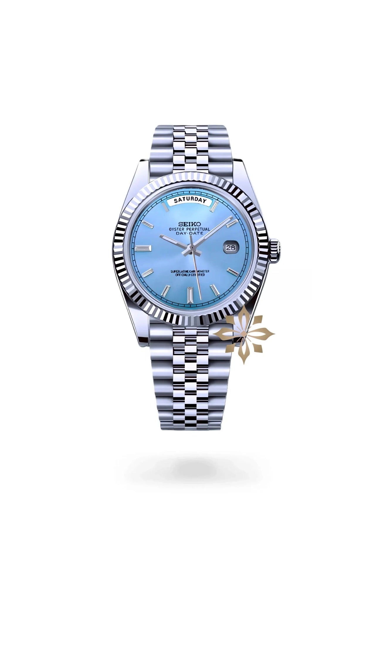 Seikojust mod daydate ice blue baguette automatic watch - Circa Watch Labs seiko mod