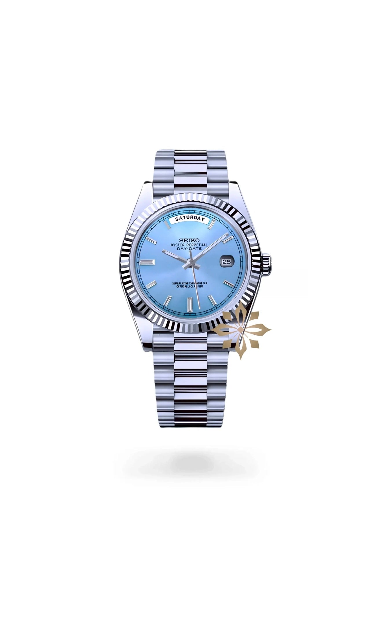 Seikojust mod daydate ice blue baguette automatic watch - Circa Watch Labs seiko mod