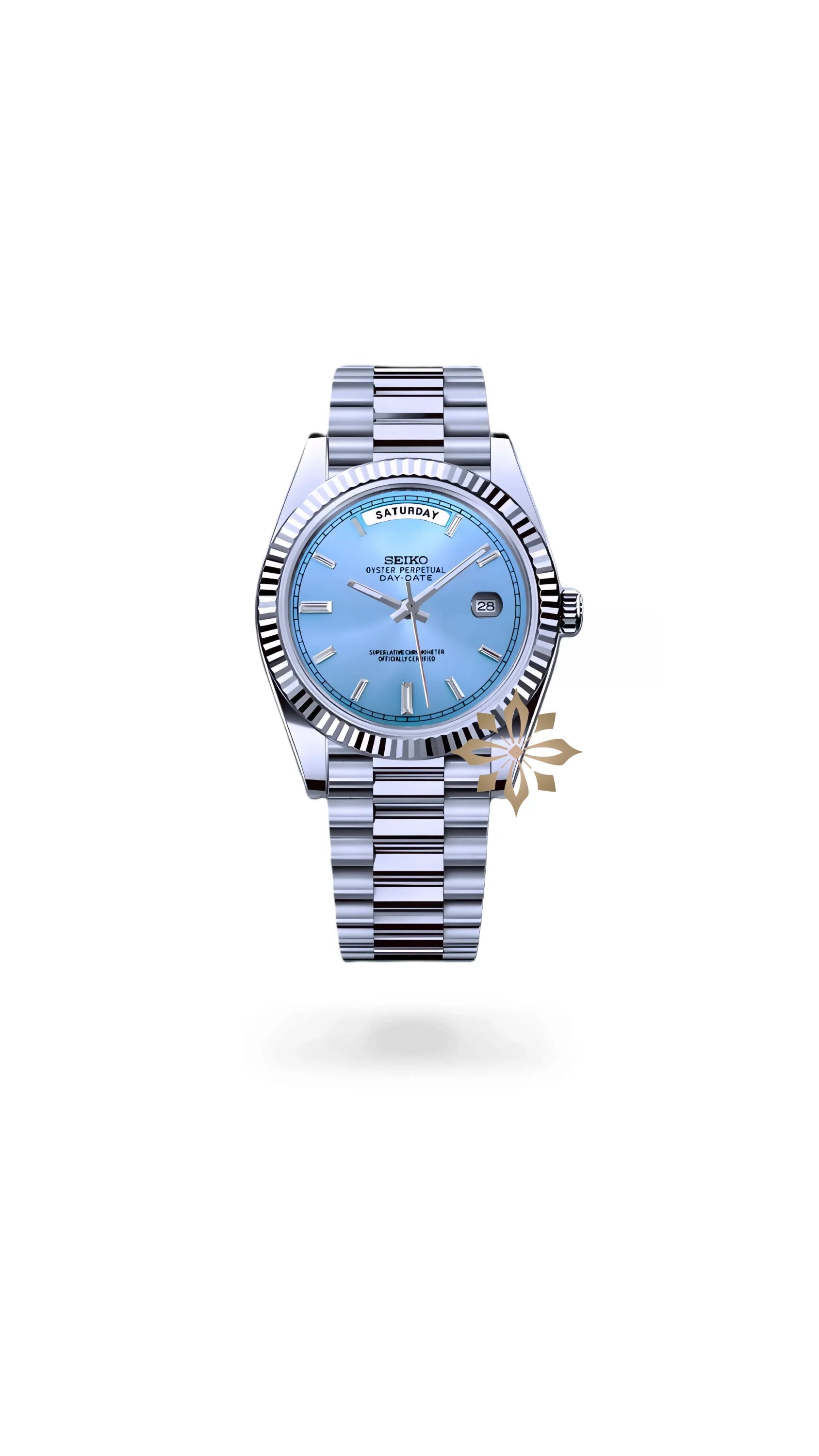 Seikojust mod daydate ice blue baguette automatic watch - Circa Watch Labs