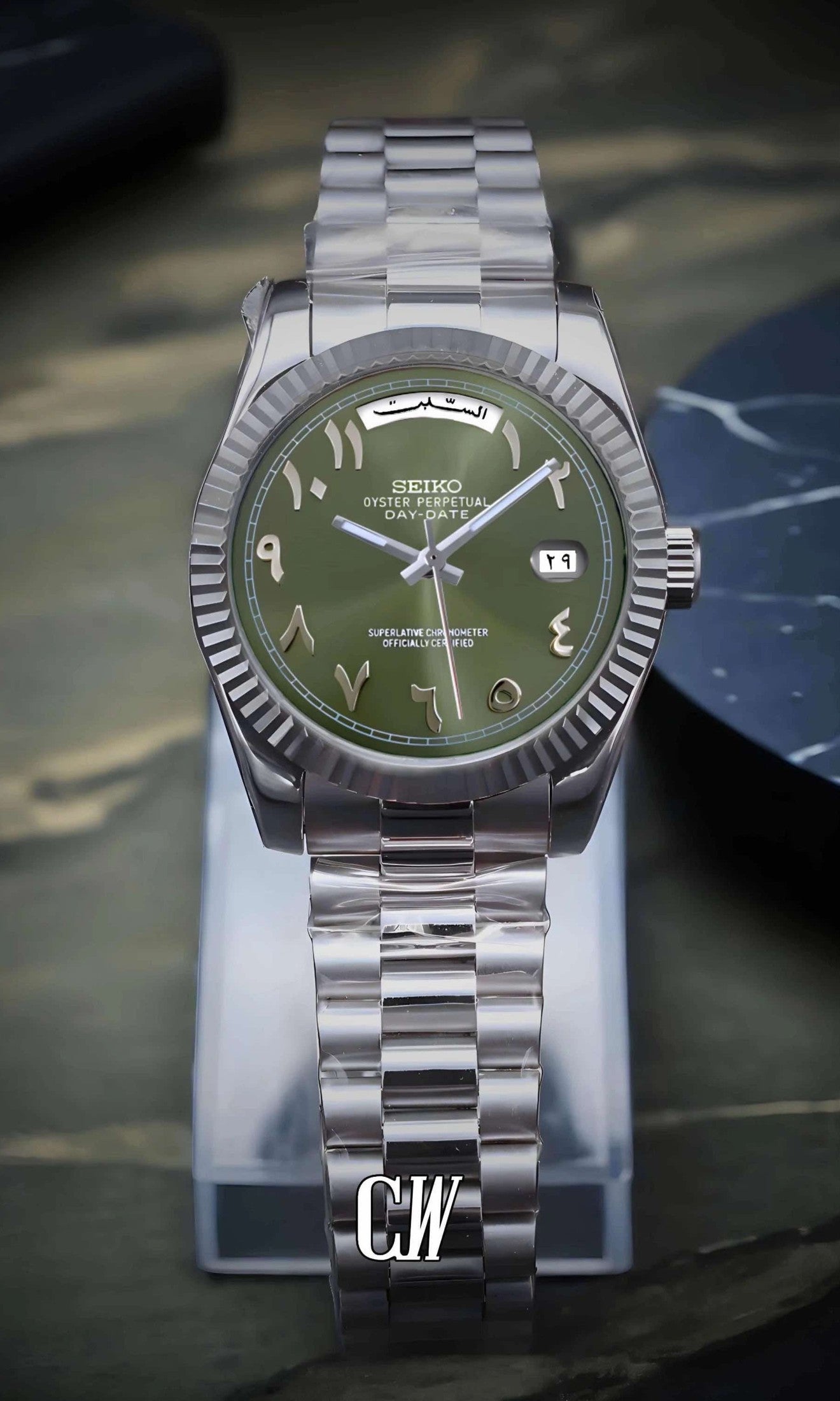 Seikojust mod daydate olive green arabic automatic watch