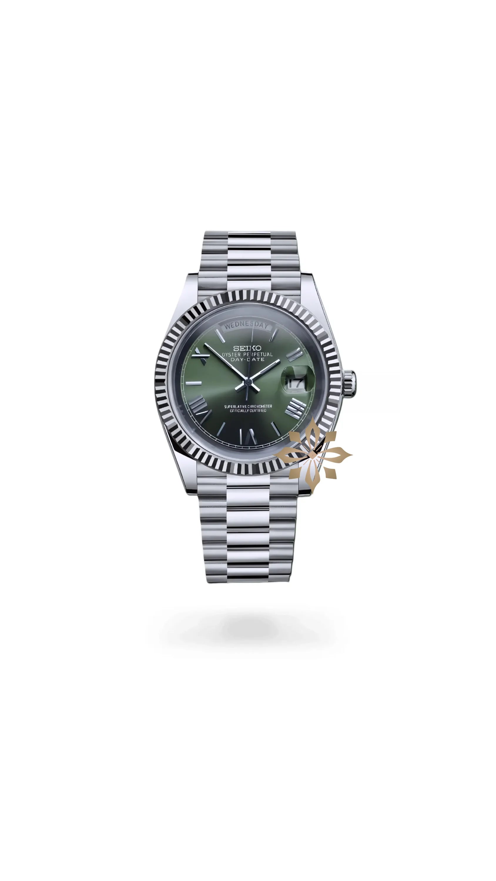 Seikojust mod daydate olive green roman automatic watch - Circa Watch Labs seiko mod