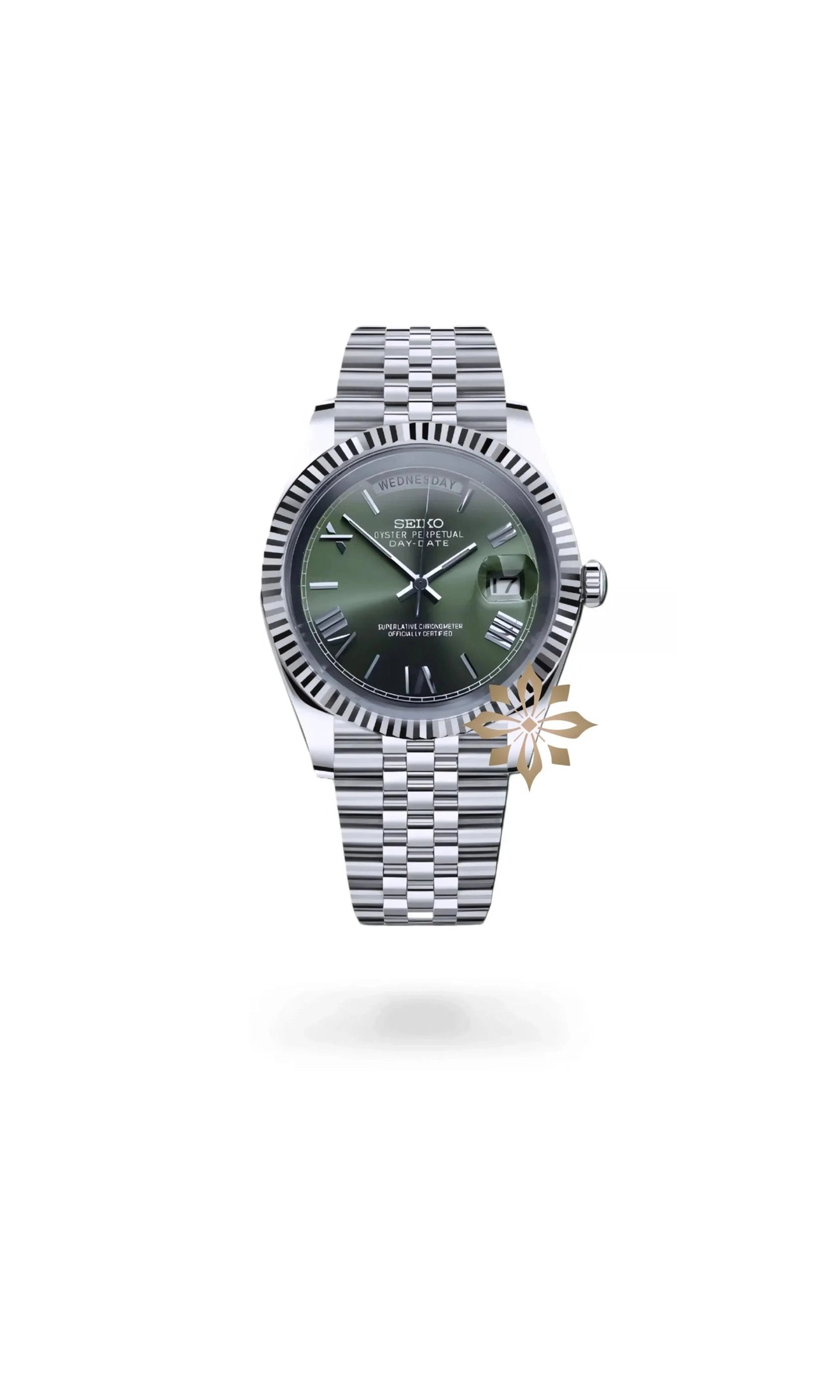 Seikojust mod daydate olive green roman automatic watch - Circa Watch Labs