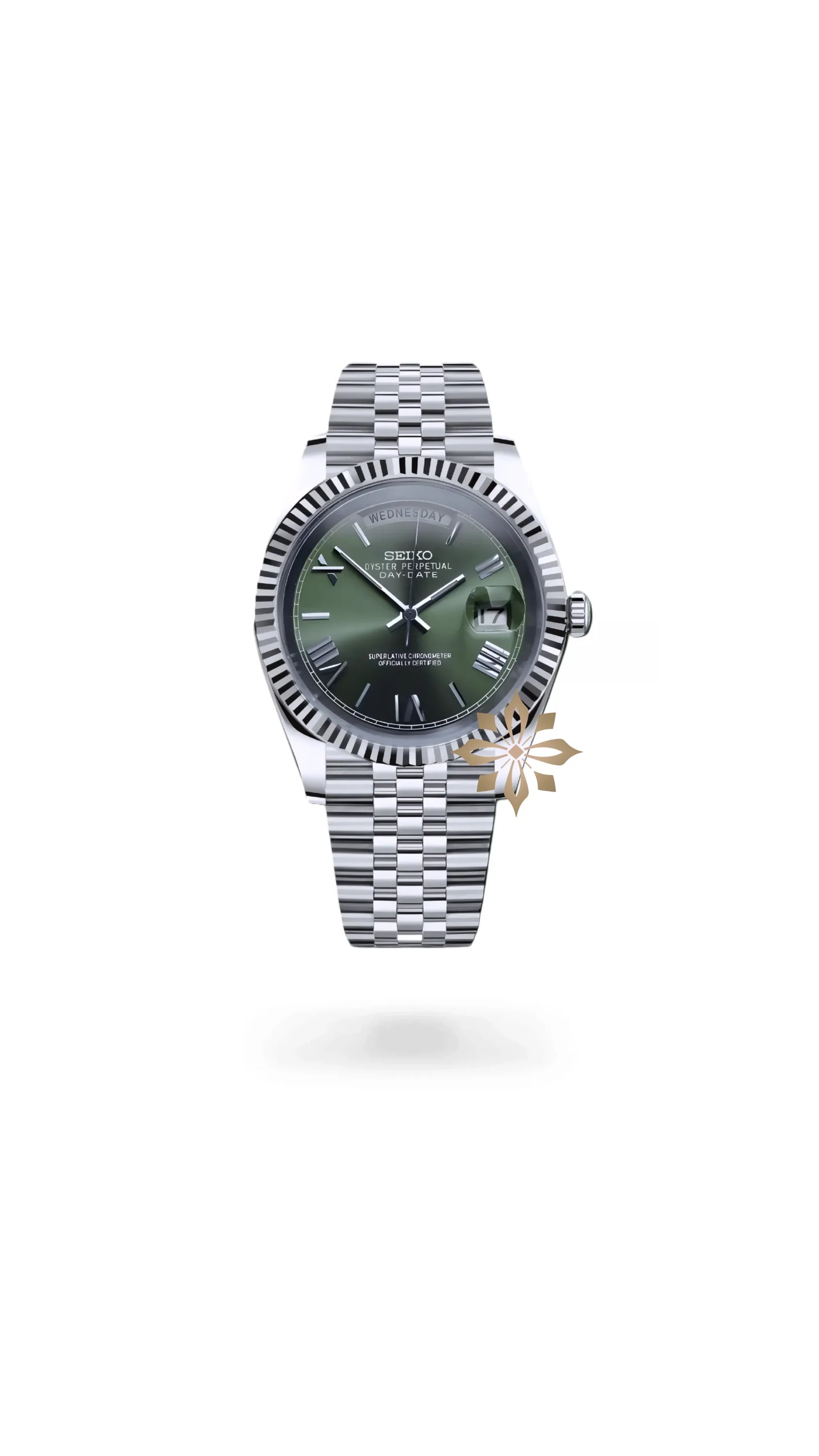 Seikojust mod daydate olive green roman automatic watch - Circa Watch Labs seiko mod