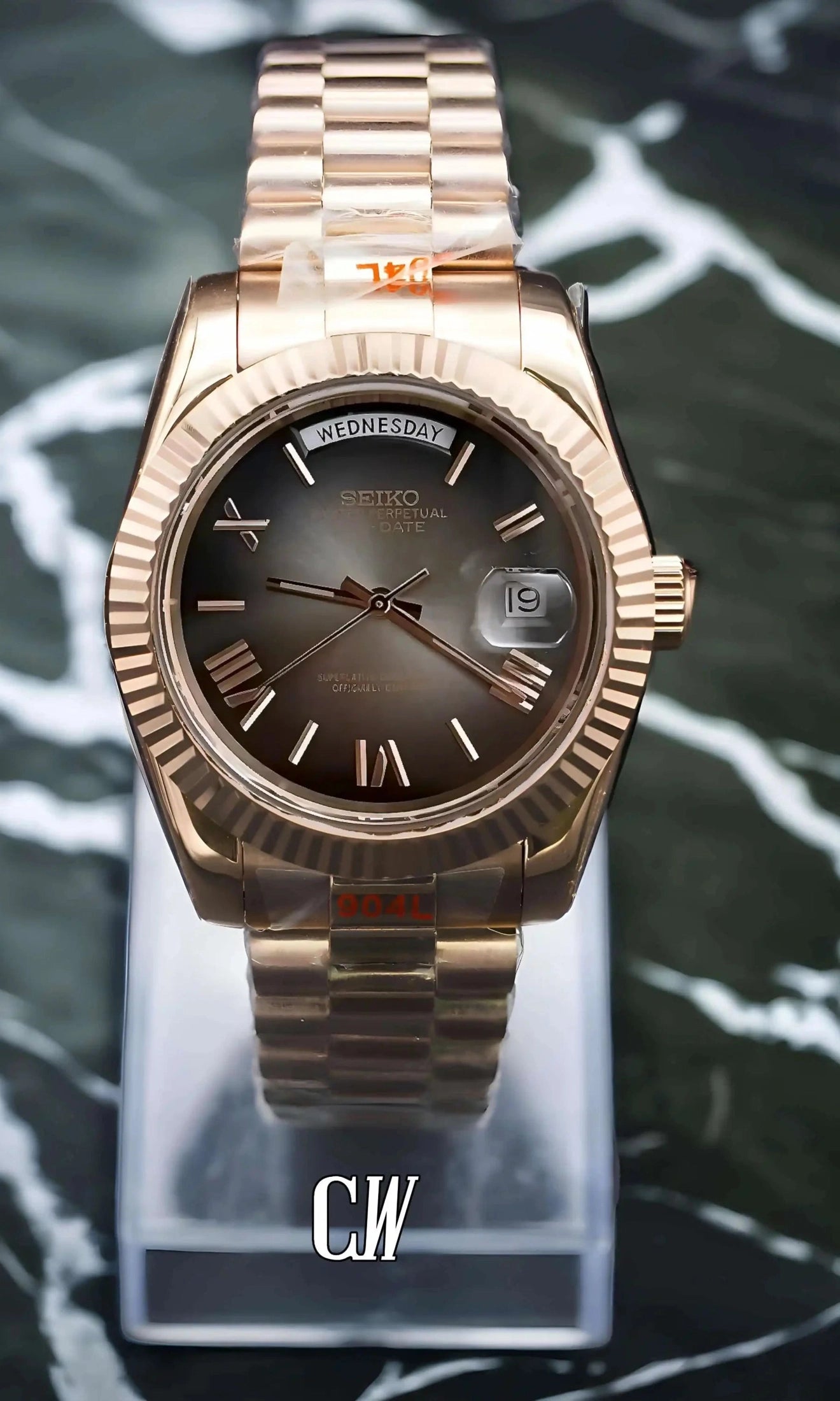 Seikojust mod daydate ombré rose gold roman numeral automatic watch - Circa Watch Labs