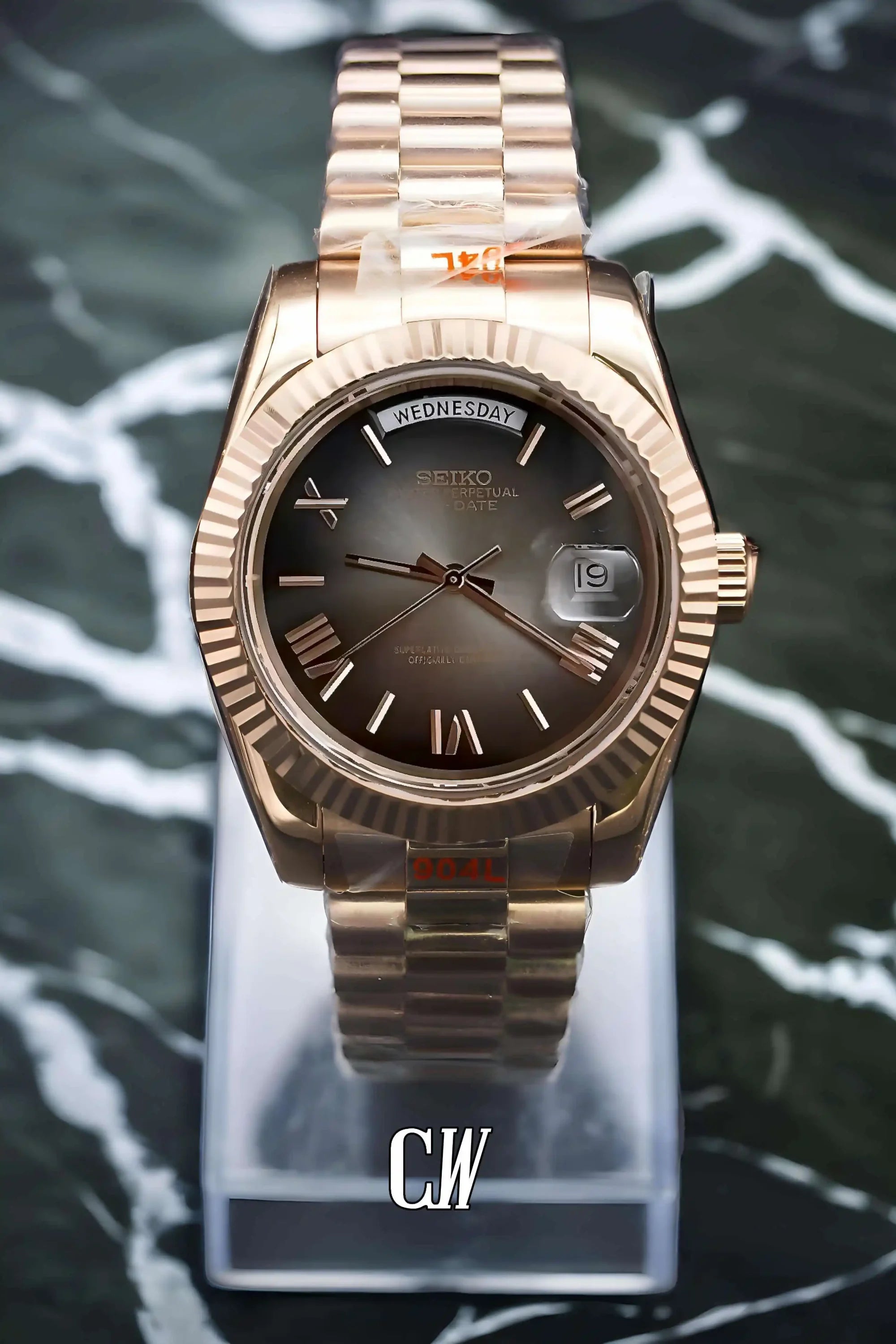 Seikojust mod daydate ombré rose gold roman numeral automatic watch - Circa Watch Labs