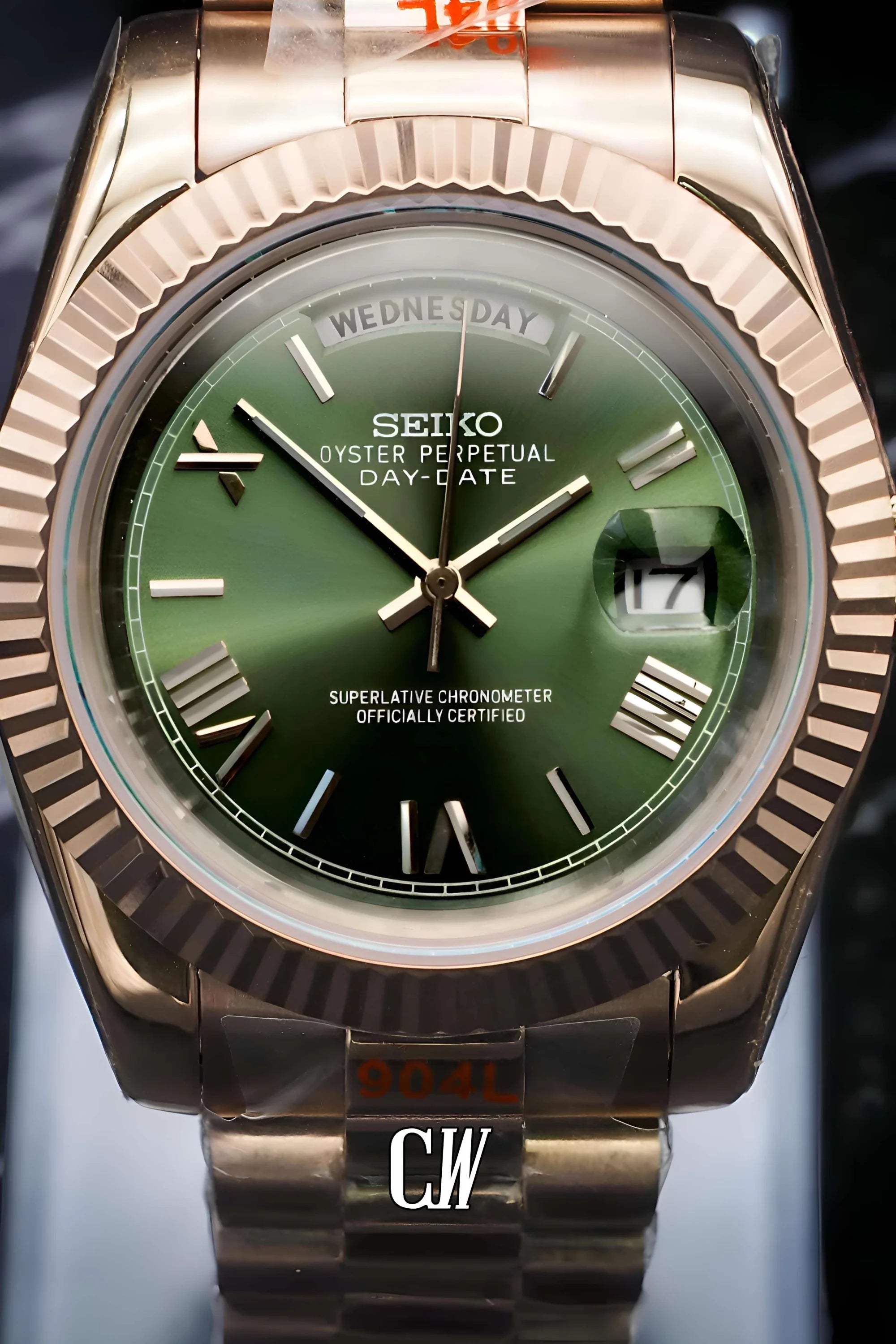 Seikojust mod daydate rose gold automatic watch - Circa Watch Labs seiko mod