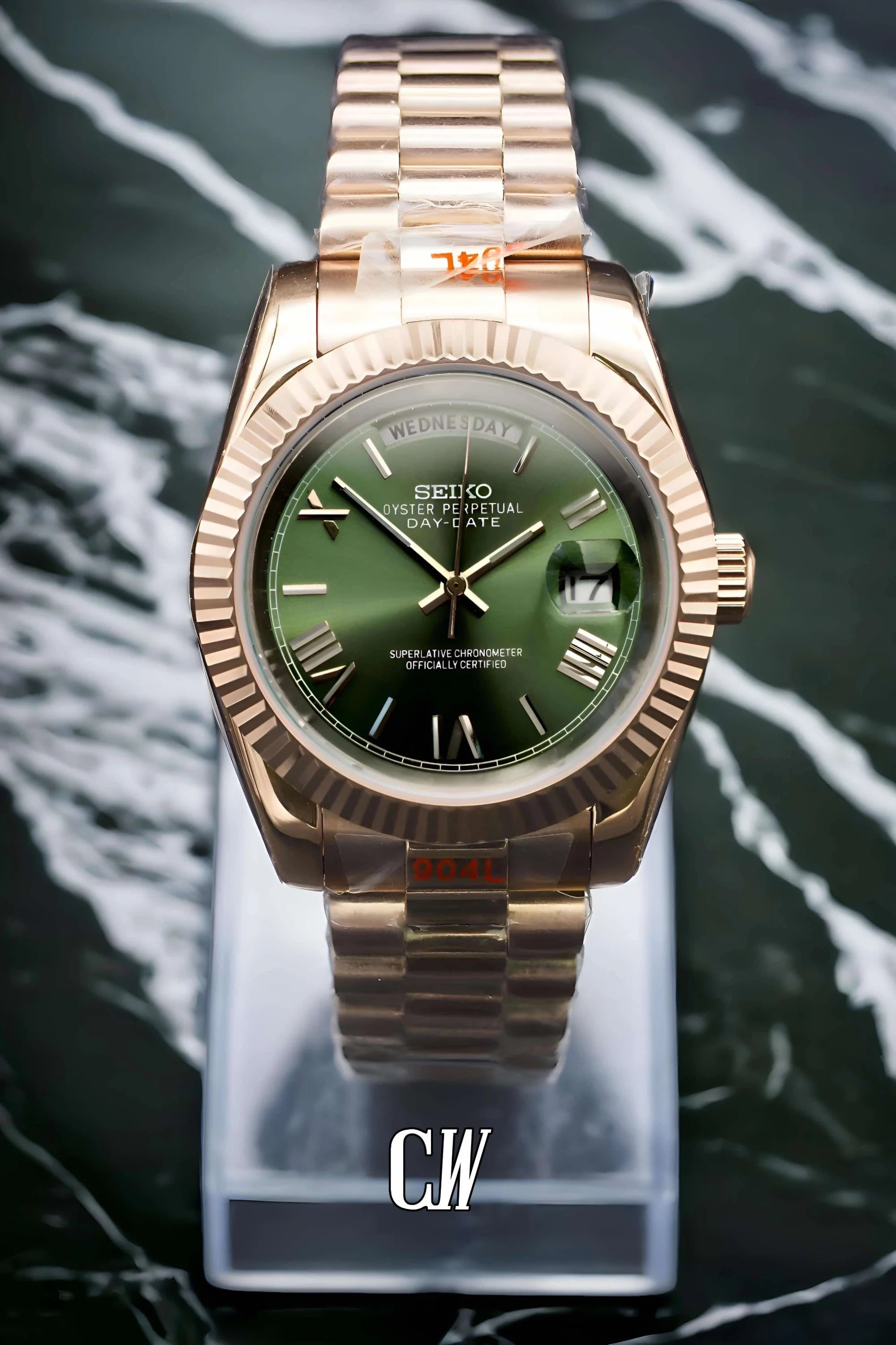 Seikojust mod daydate rose gold automatic watch - Circa Watch Labs seiko mod