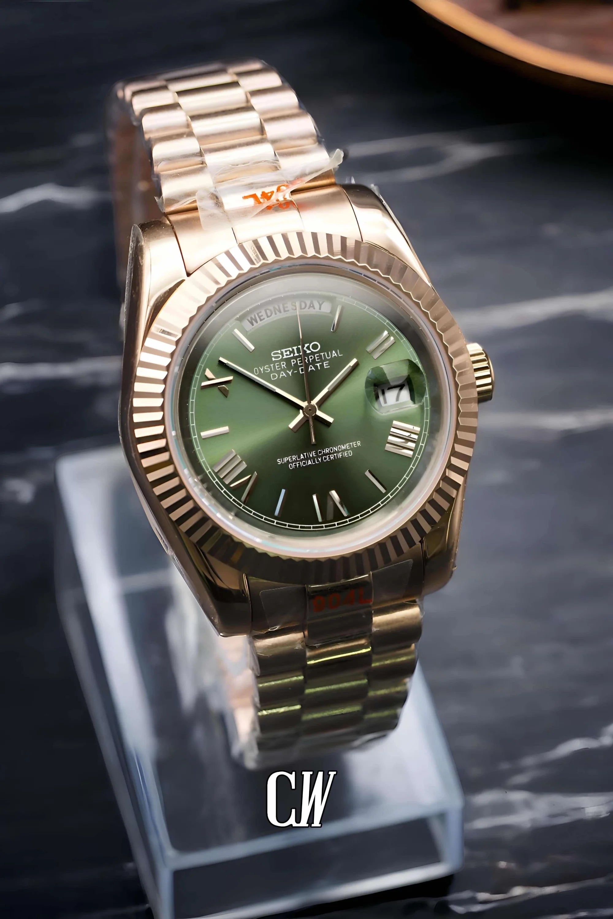 Seikojust mod daydate rose gold automatic watch - Circa Watch Labs seiko mod