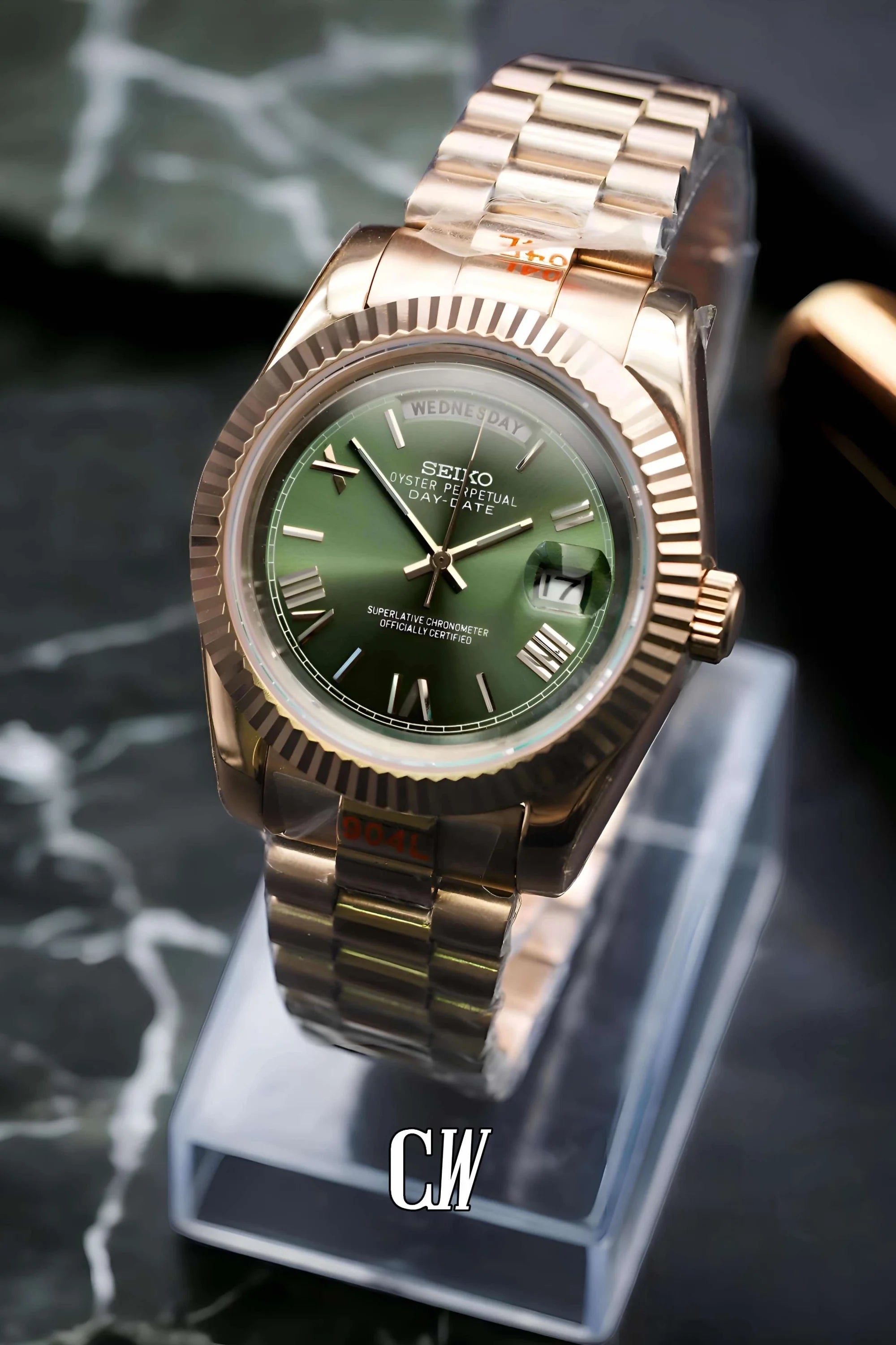 Seikojust mod daydate rose gold automatic watch - Circa Watch Labs seiko mod