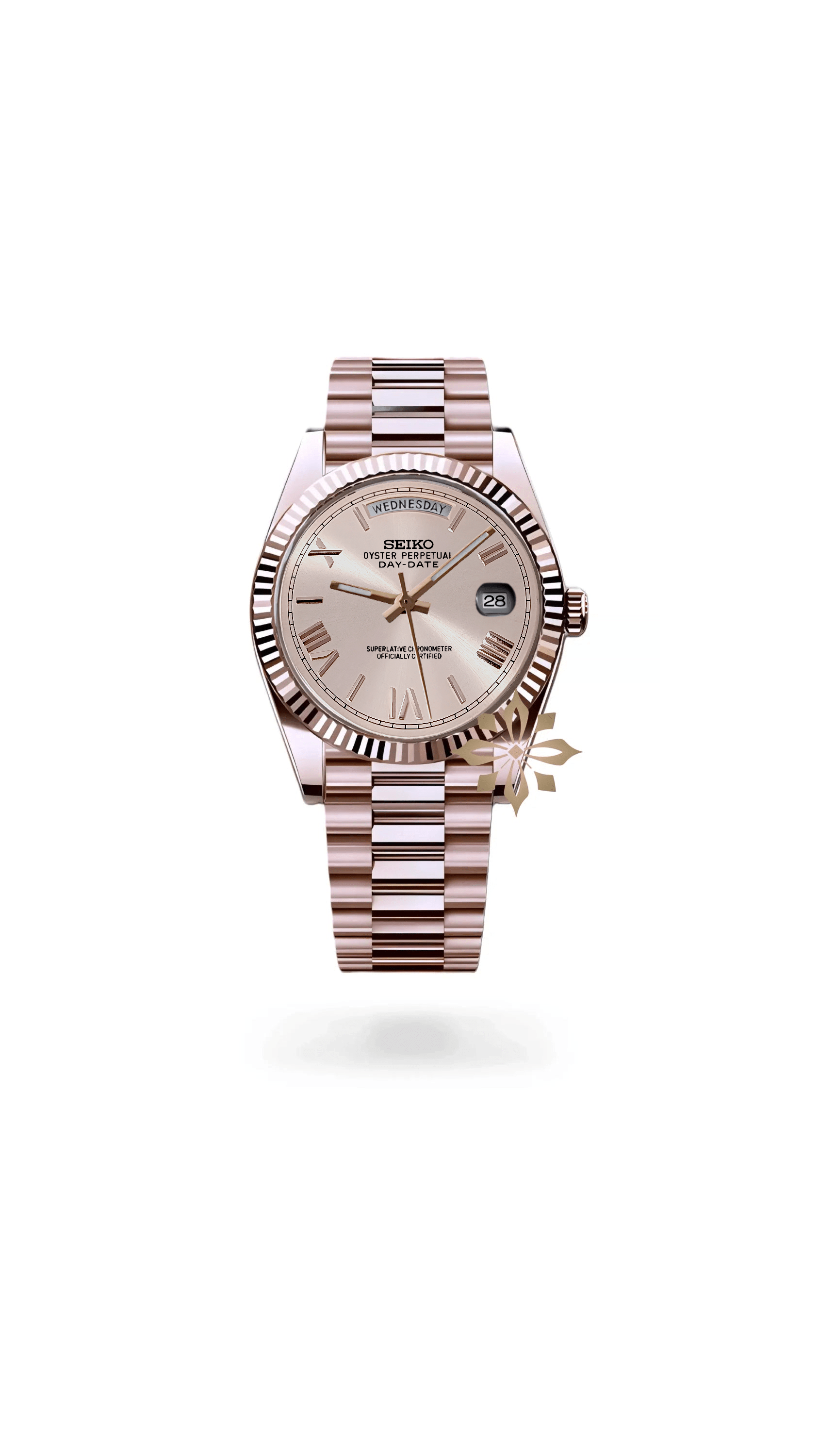 Seikojust mod daydate rose gold roman numeral automatic watch - Circa Watch Labs seiko mod