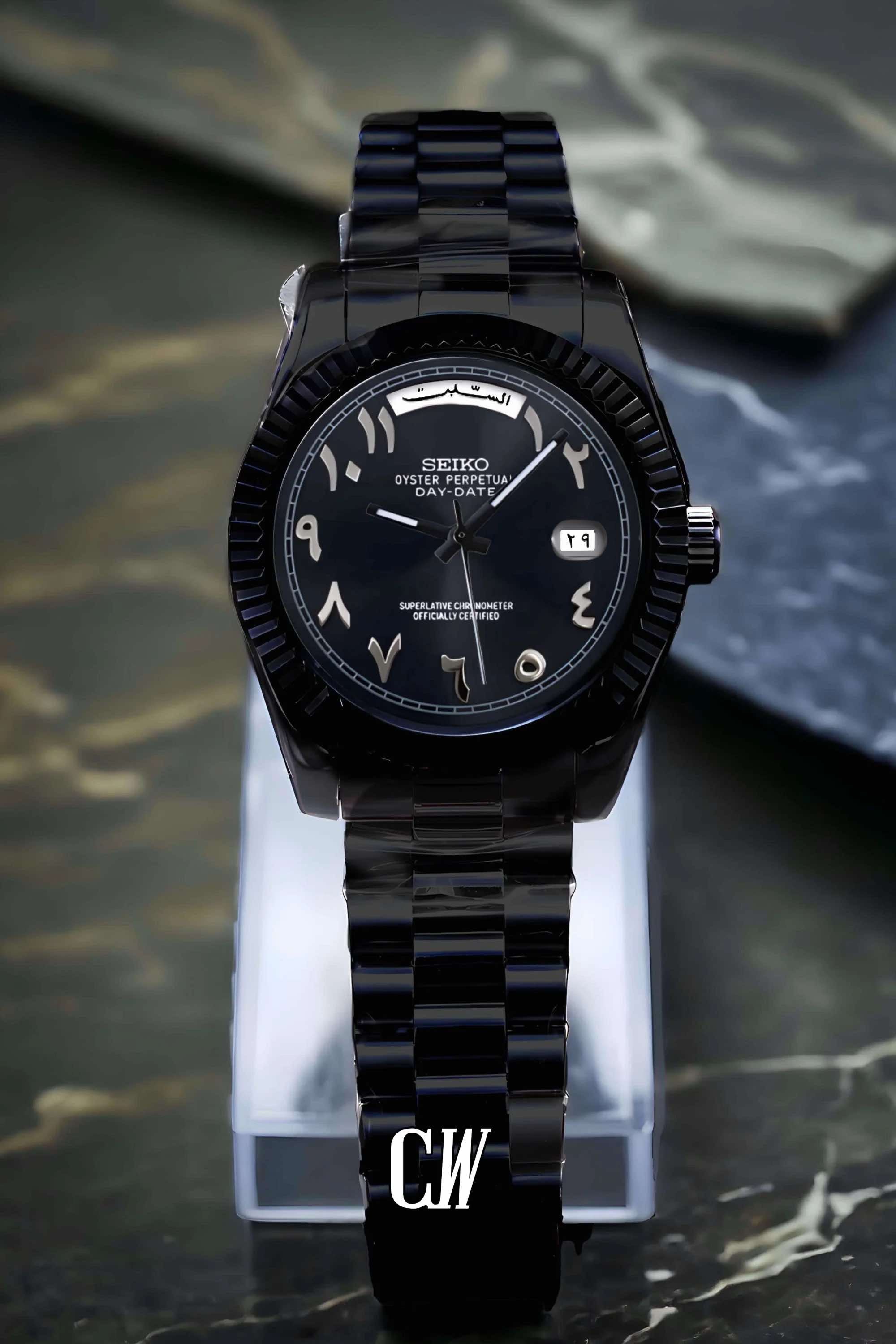 Seikojust mod daydate triple black arabic automatic watch