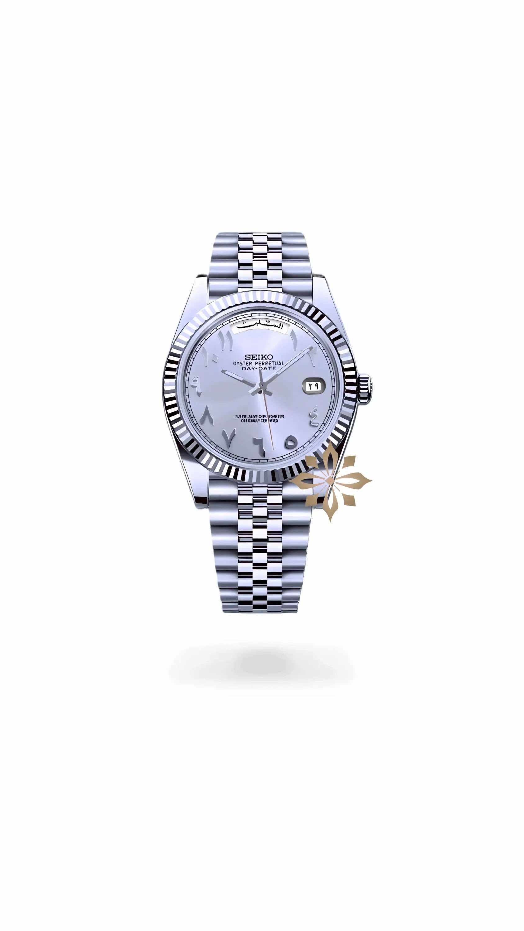 Seikojust mod daydate white arabic automatic watch - Circa Watch Labs