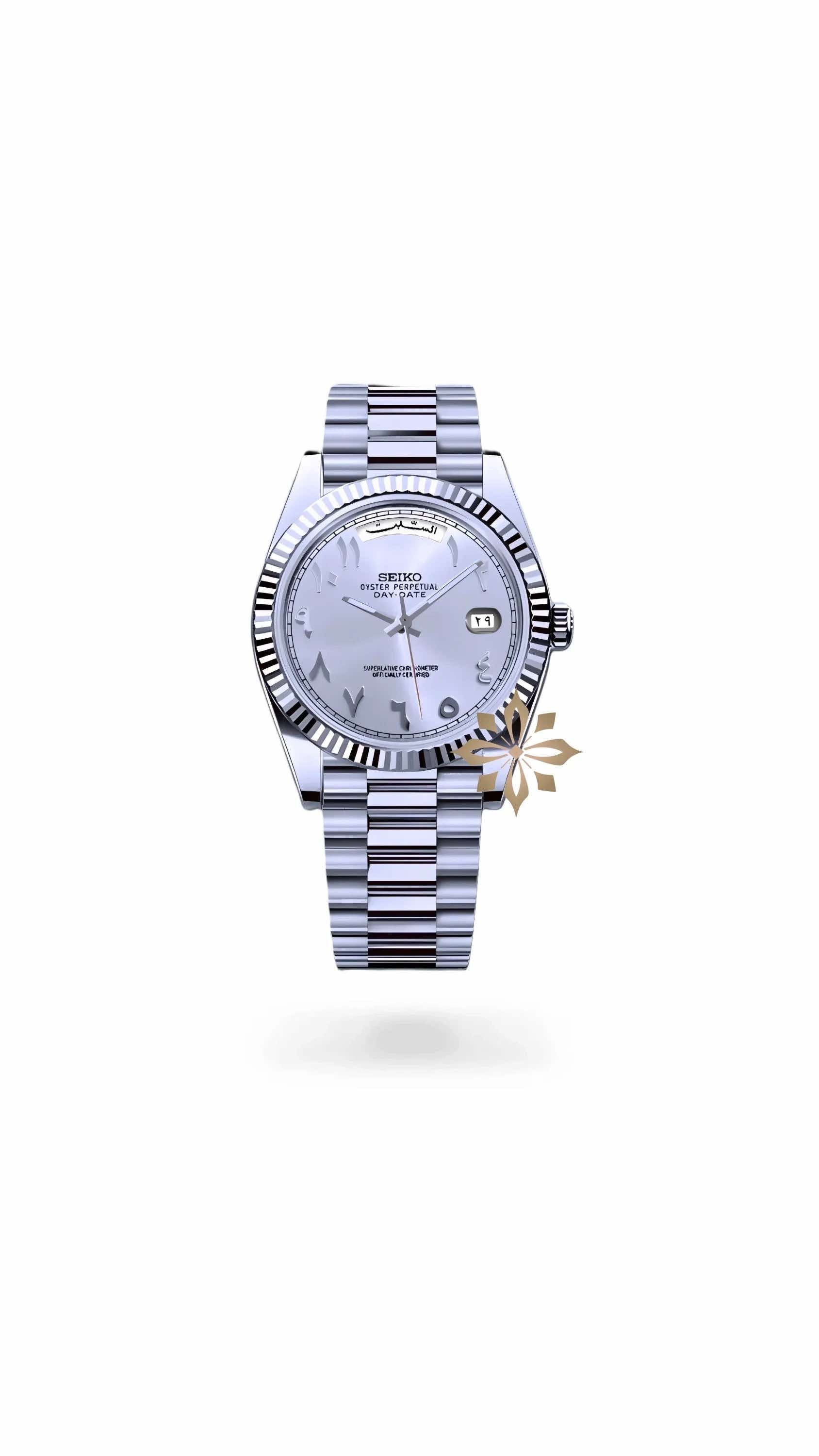 Seikojust mod daydate white arabic automatic watch - Circa Watch Labs