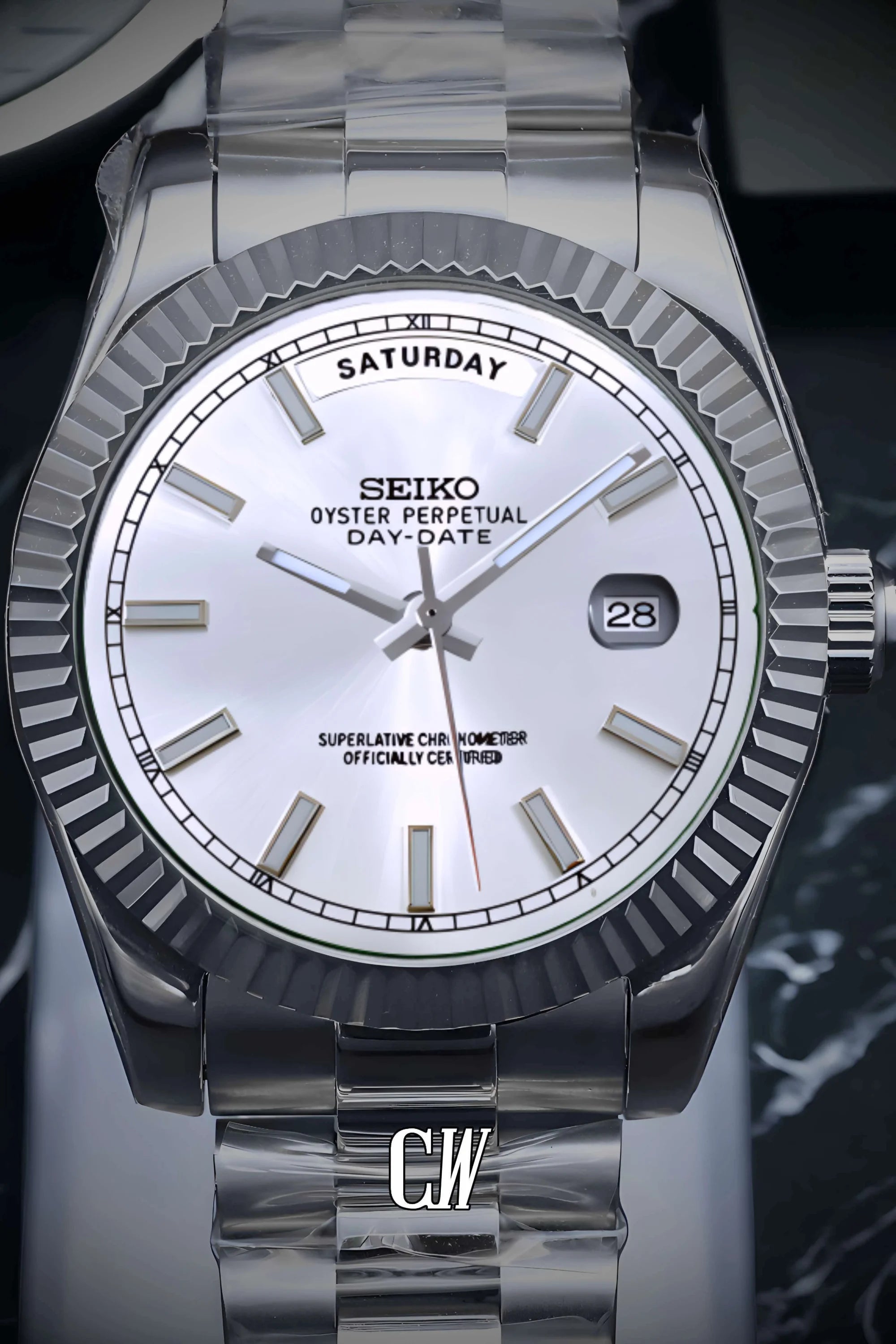 Seikojust mod daydate white automatic watch - Circa Watch Labs