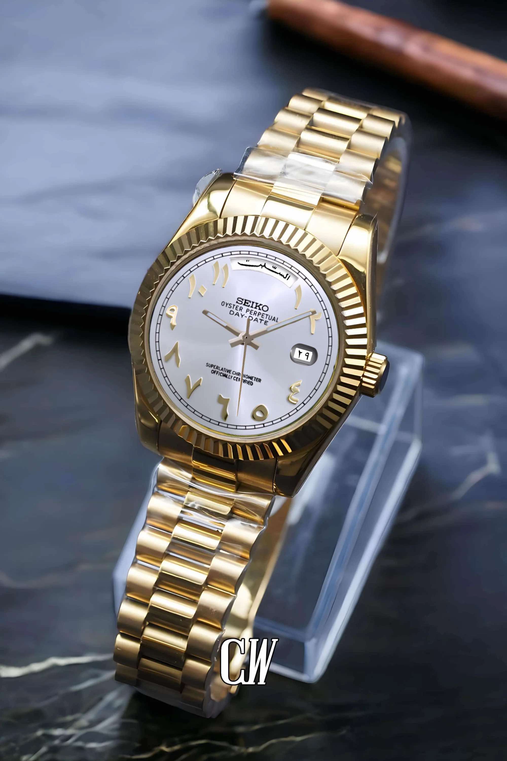 Seikojust mod daydate white gold arabic automatic watch