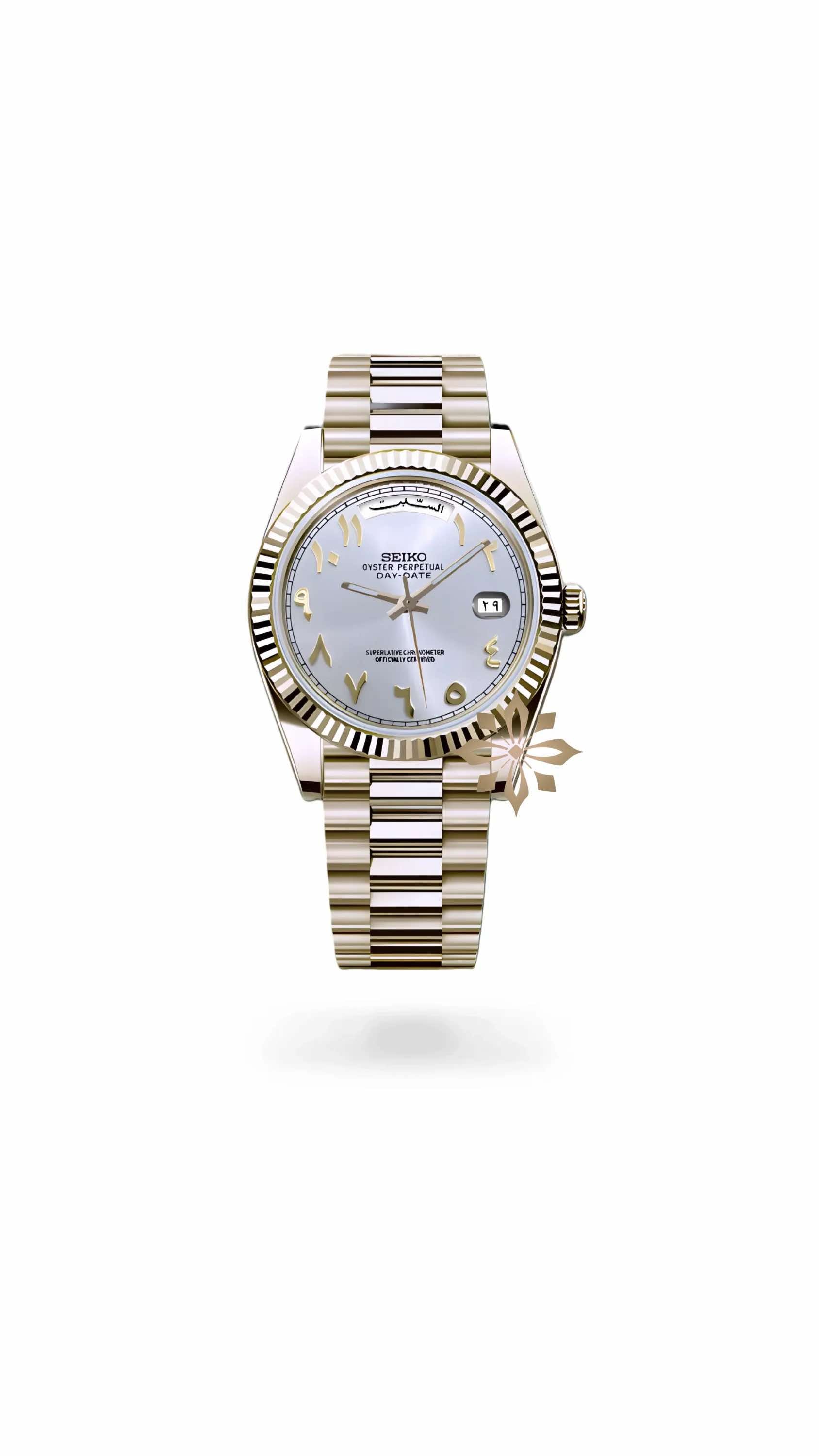 Seikojust mod daydate white gold arabic automatic watch
