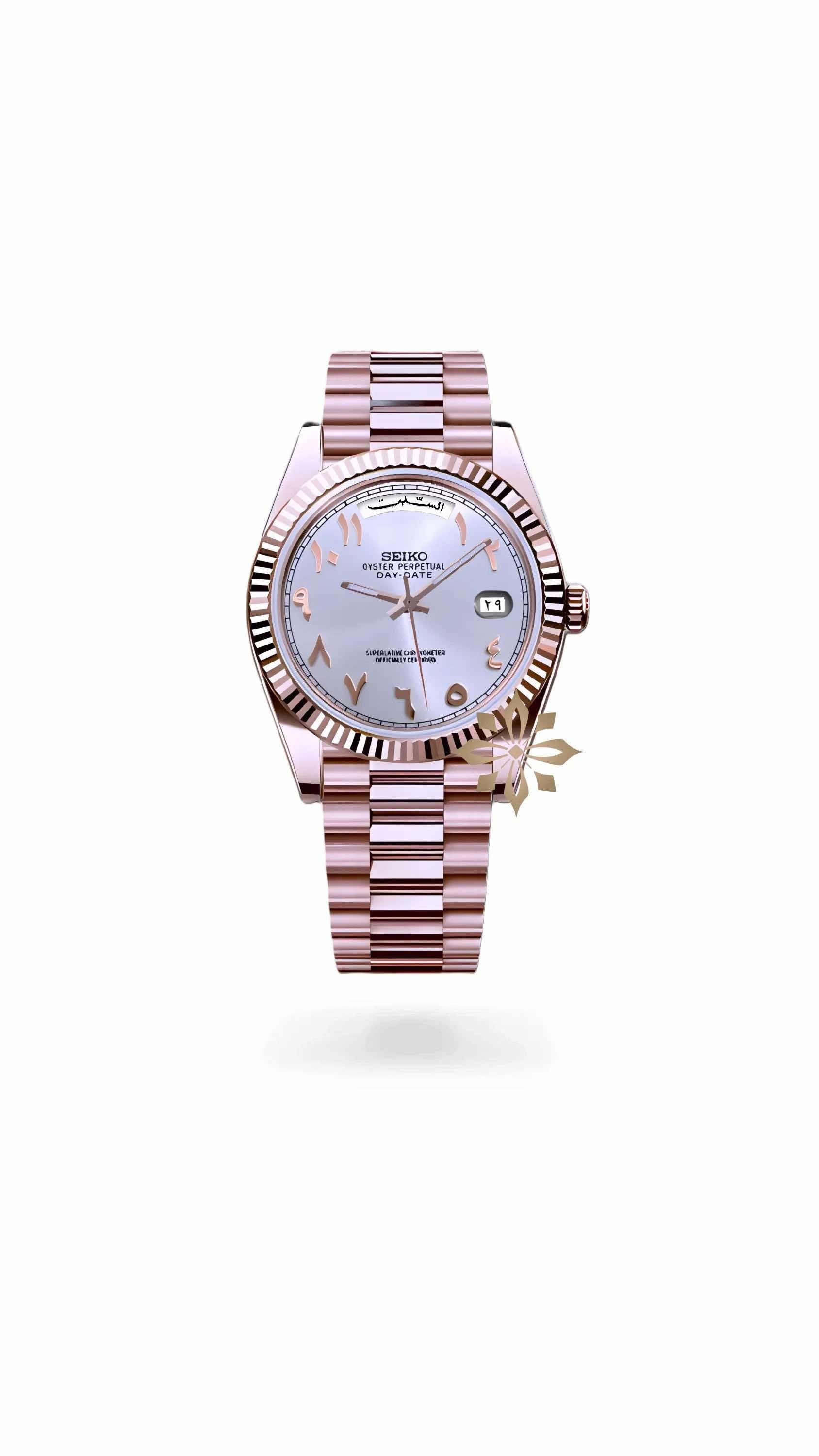 Seikojust mod daydate white rose gold arabic automatic watch - Circa Watch Labs