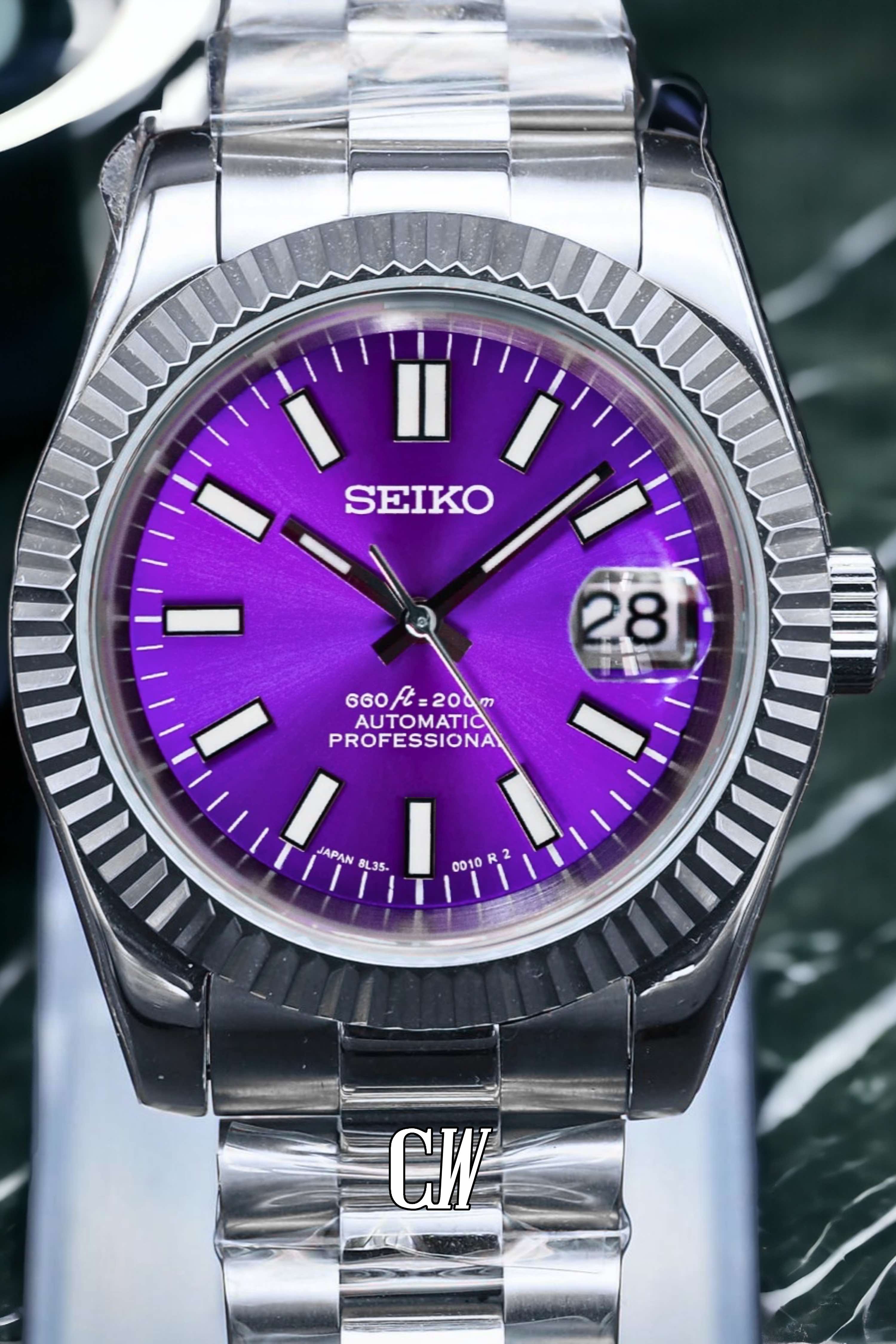 Seikojust mod purple automatic watch - Circa Watch Labs seiko mod